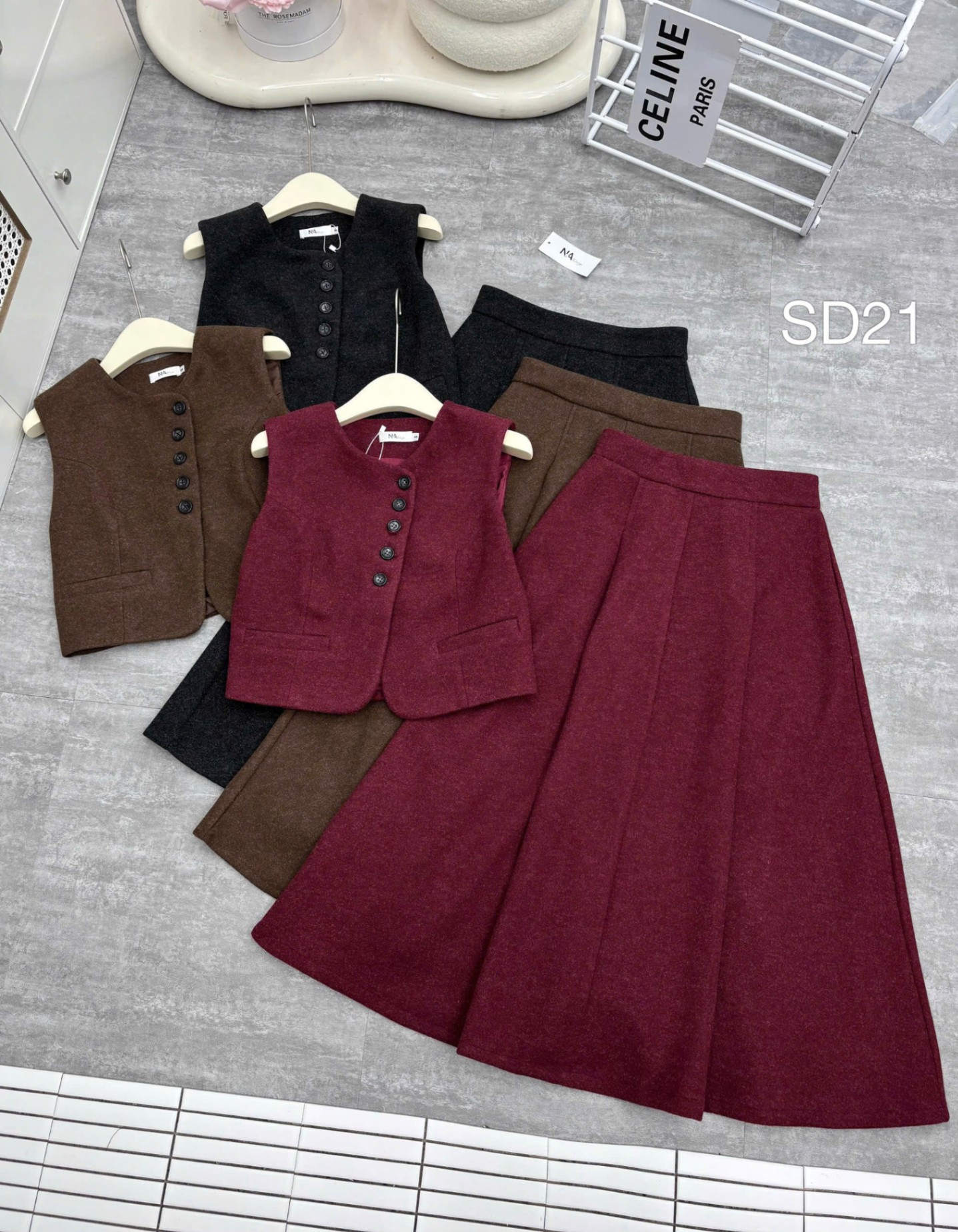 SD21 set dạ gile chân váy