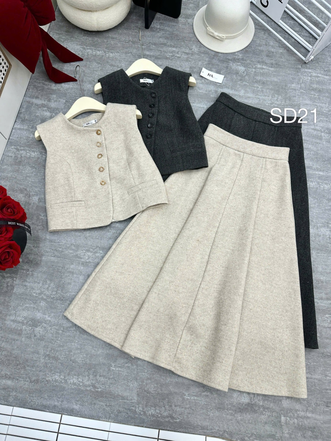 SD21 set dạ gile chân váy