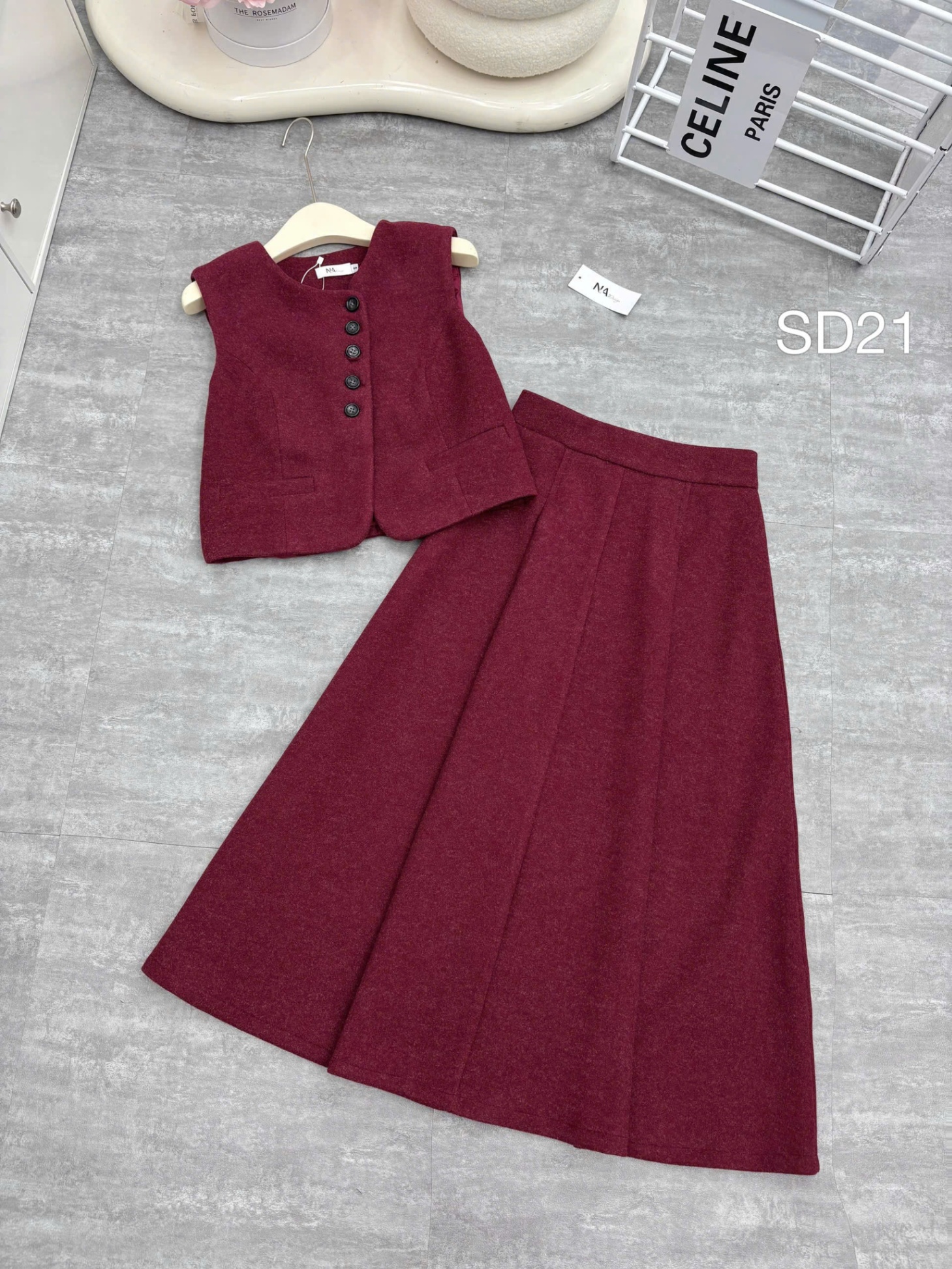 SD21 set dạ gile chân váy