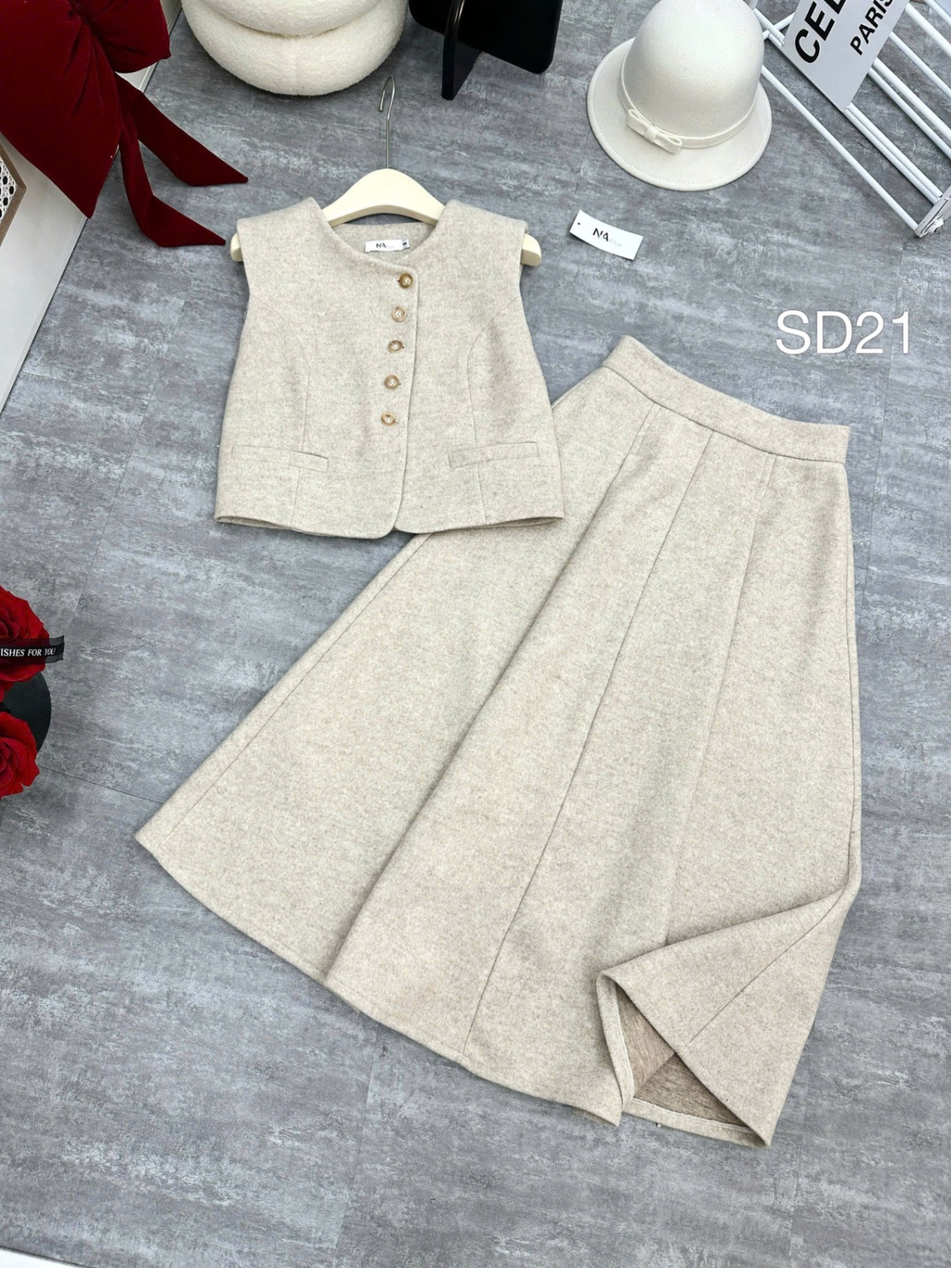 SD21 set dạ gile chân váy