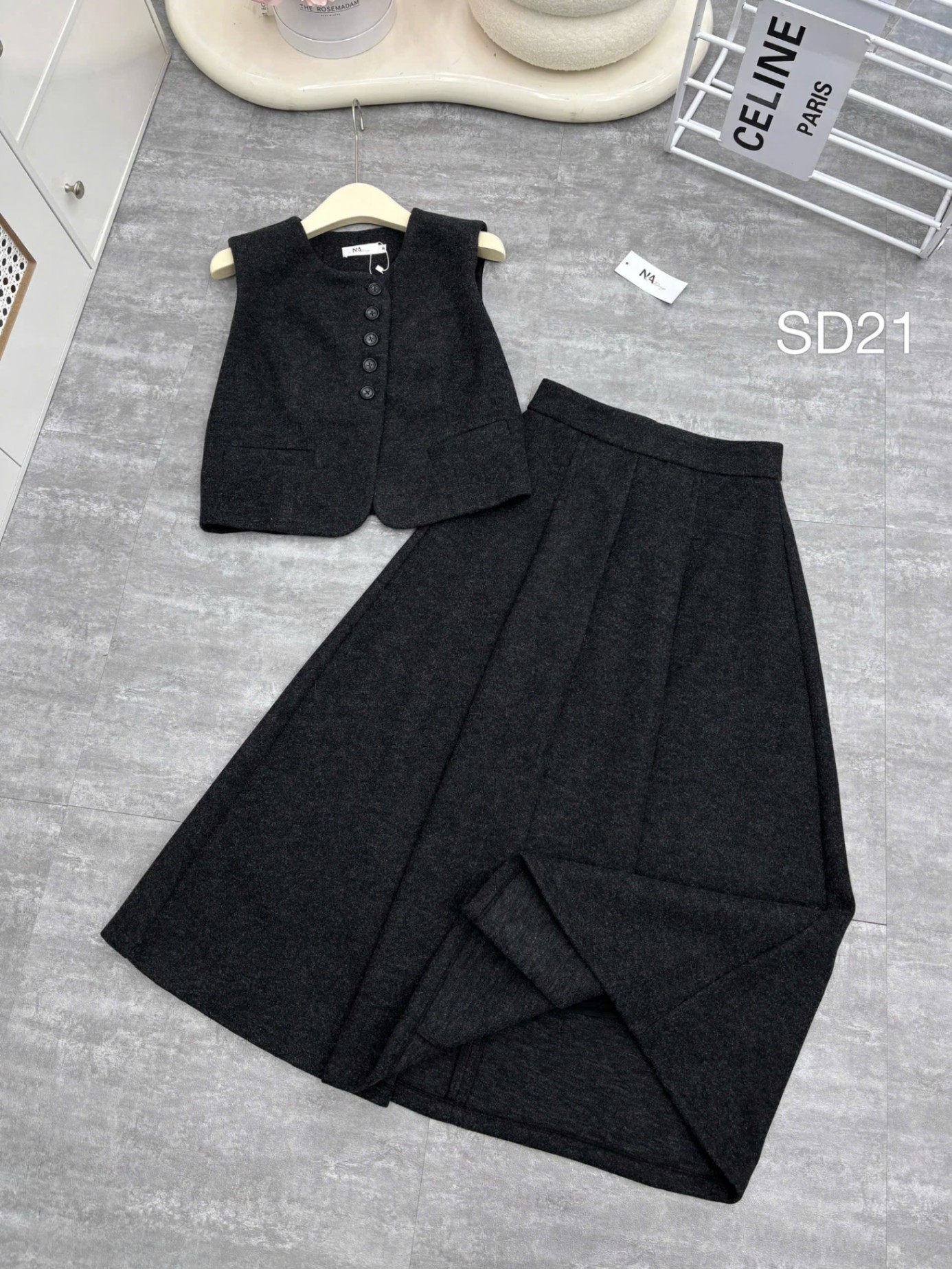 SD21 set dạ gile chân váy
