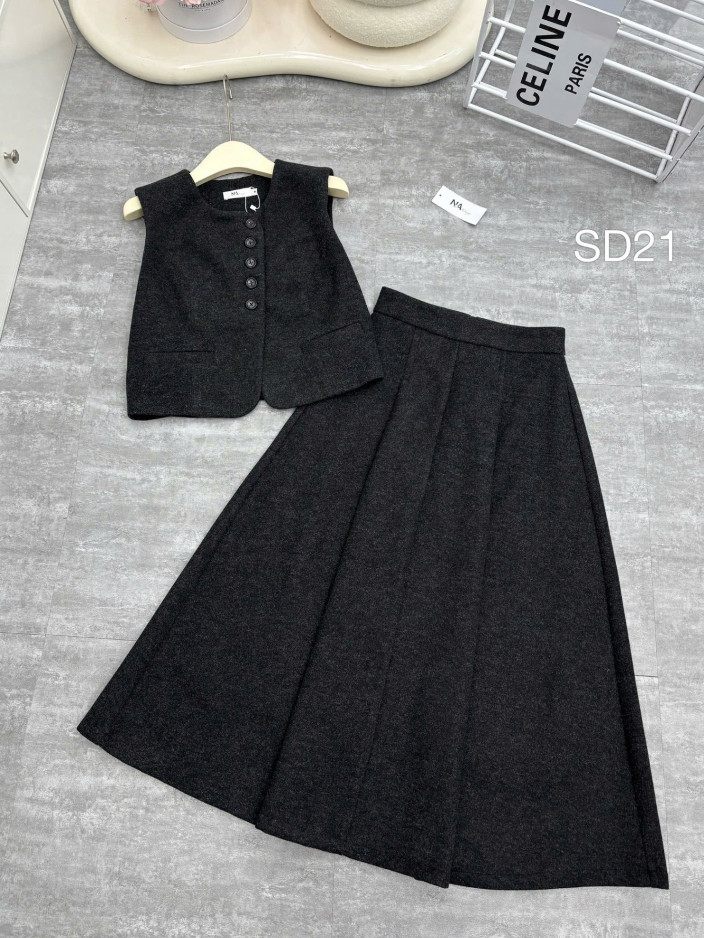 SD21 set dạ gile chân váy