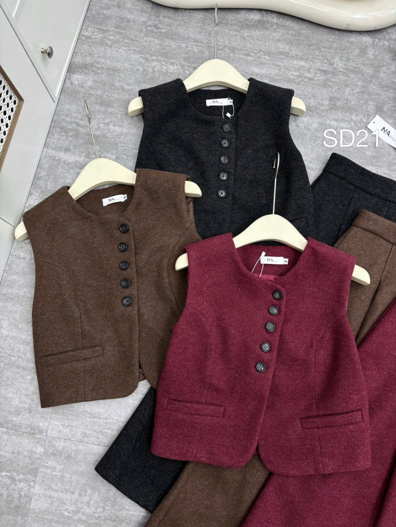 SD21 set dạ gile chân váy