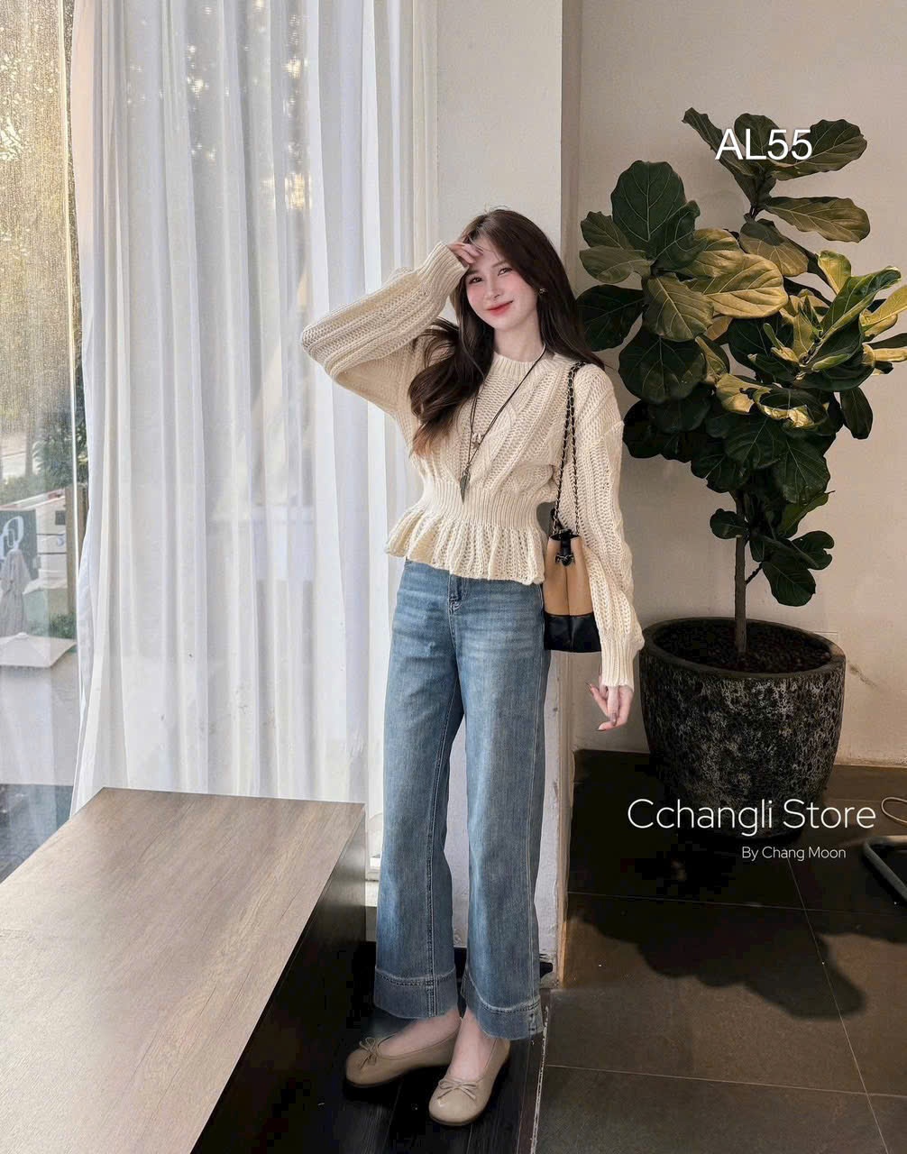 AL55 Áo len thừng peplum