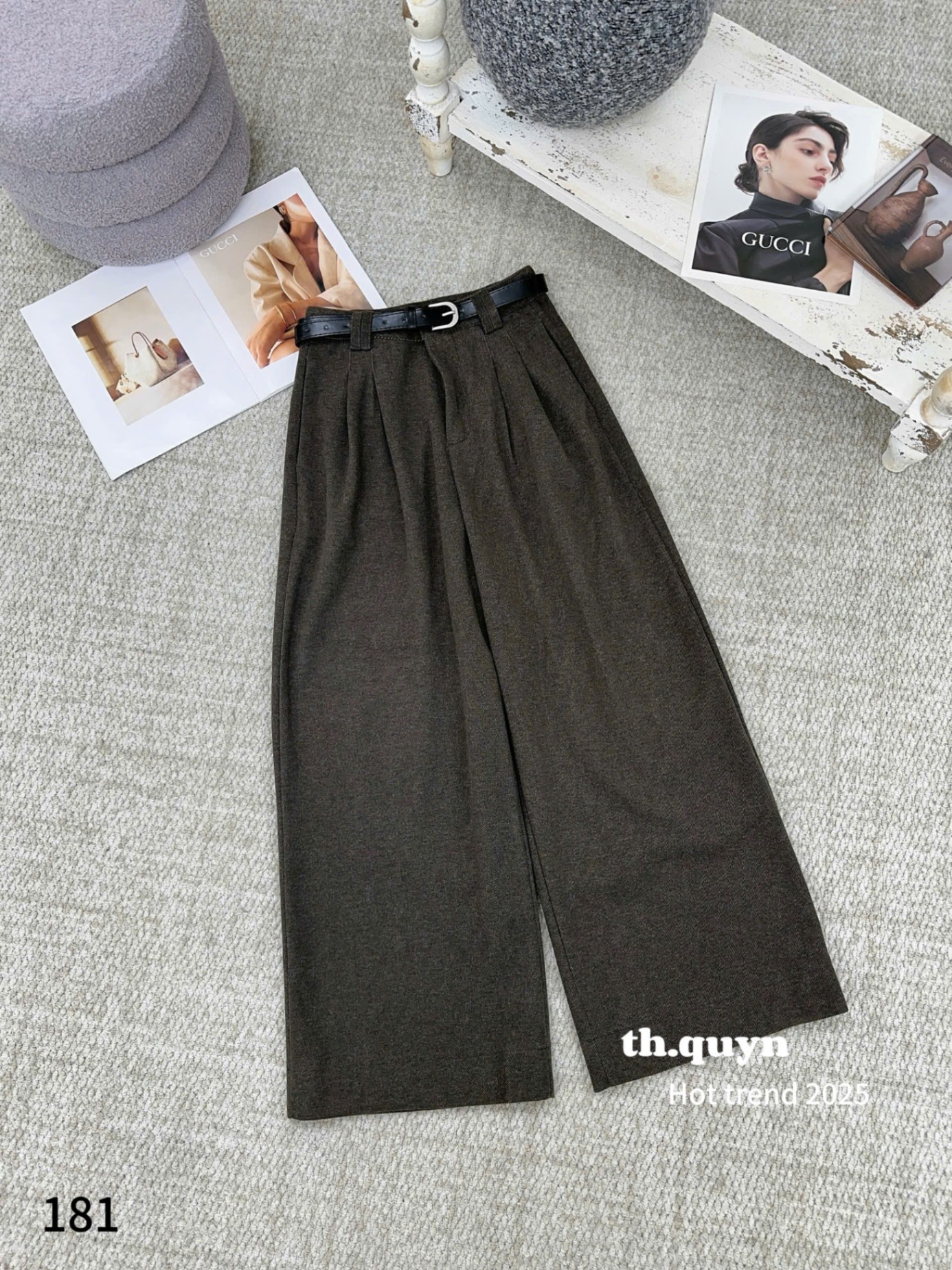 Q181 Quần dạ xuông kèm đai