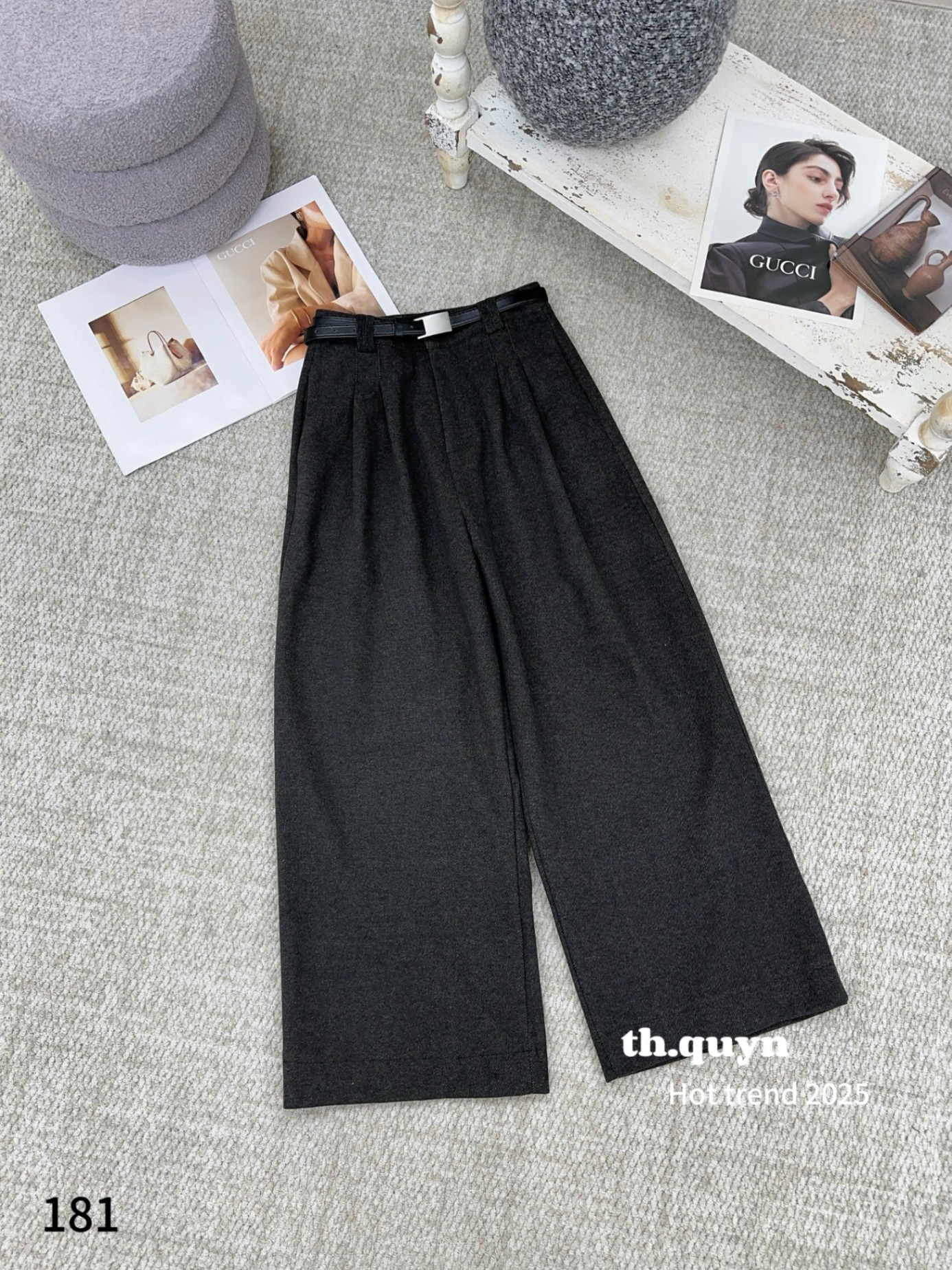 Q181 Quần dạ xuông kèm đai