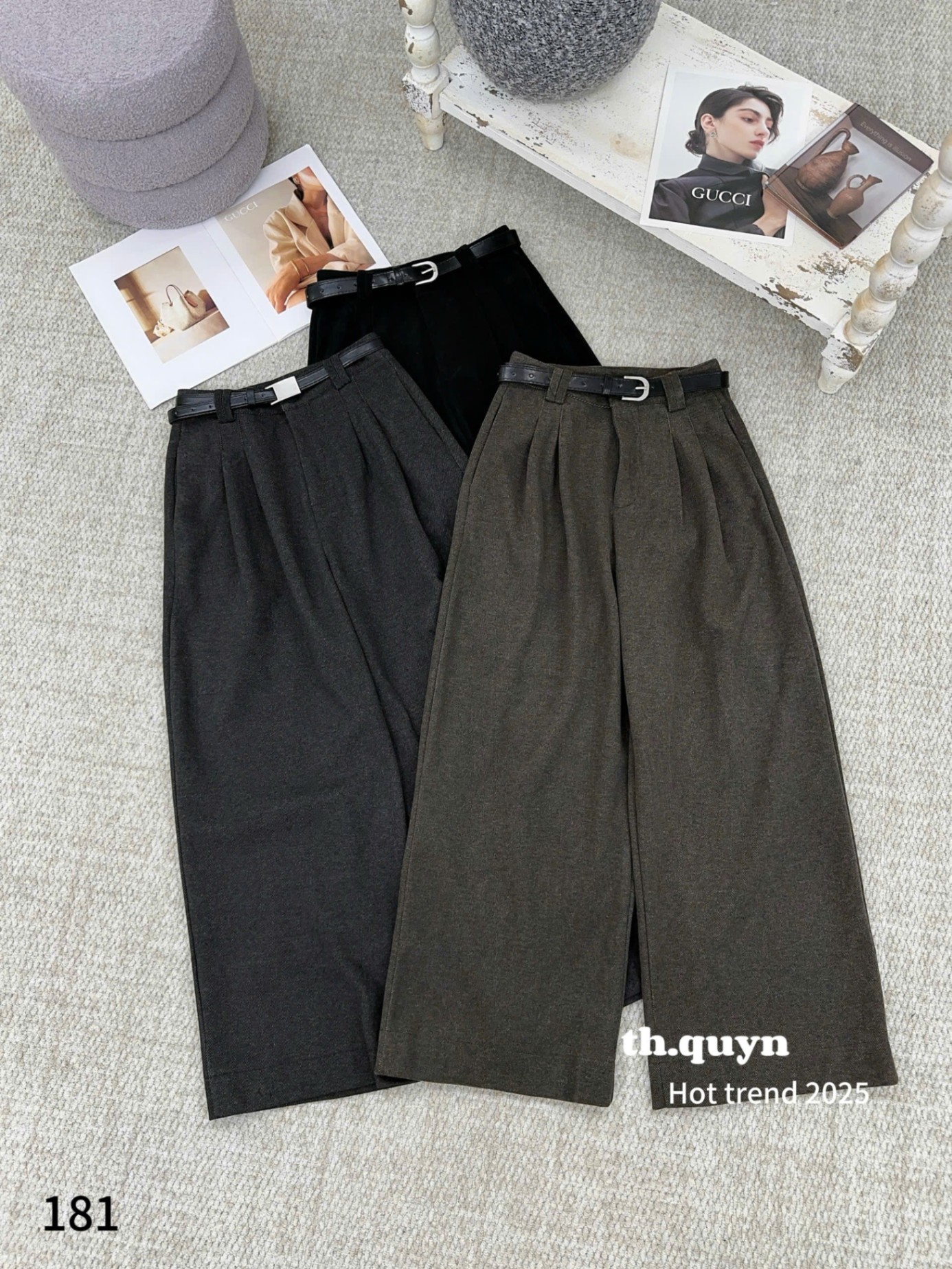 Q181 Quần dạ xuông kèm đai