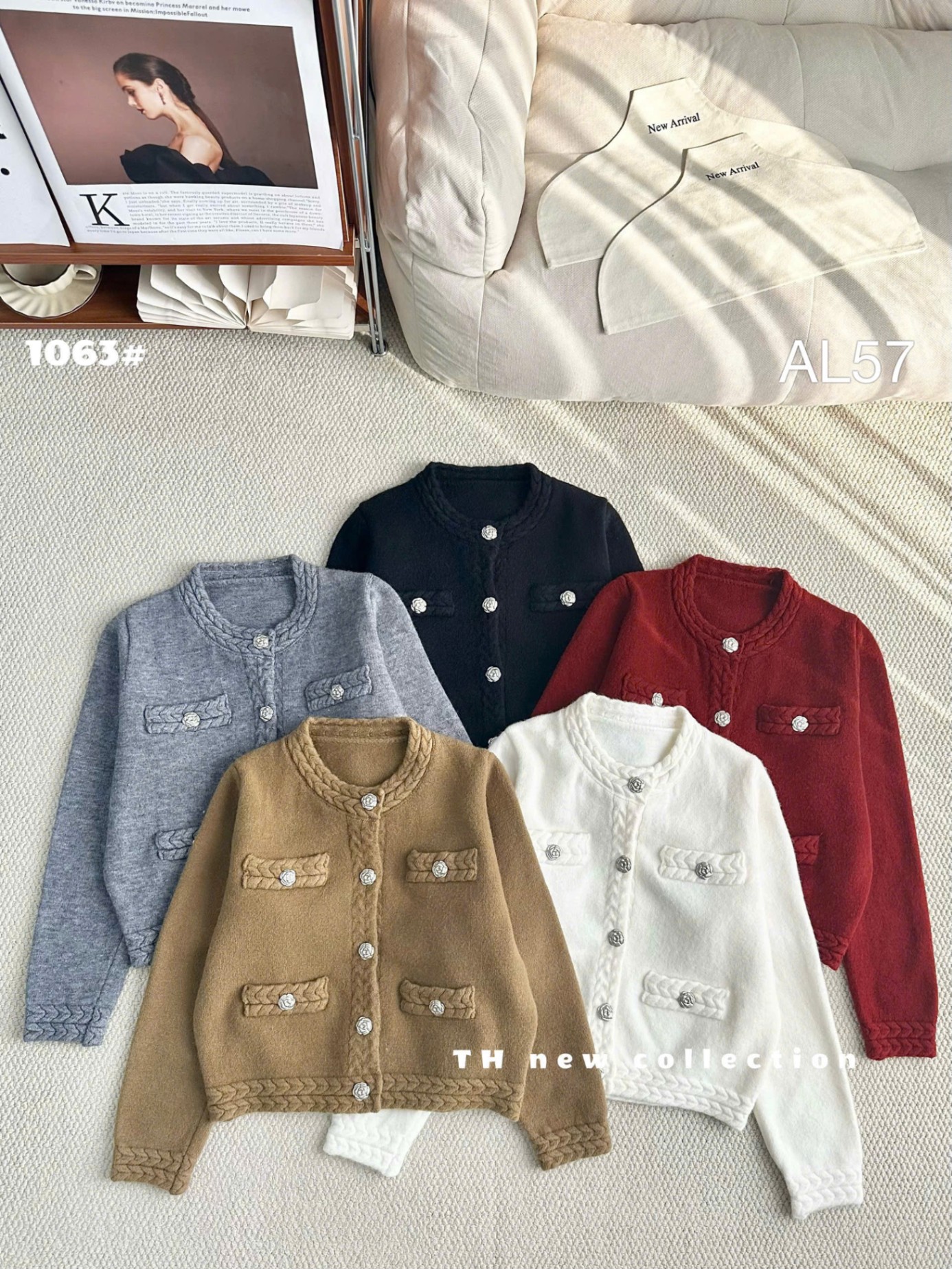 AL57 Áo len vân thừng cúc hoa