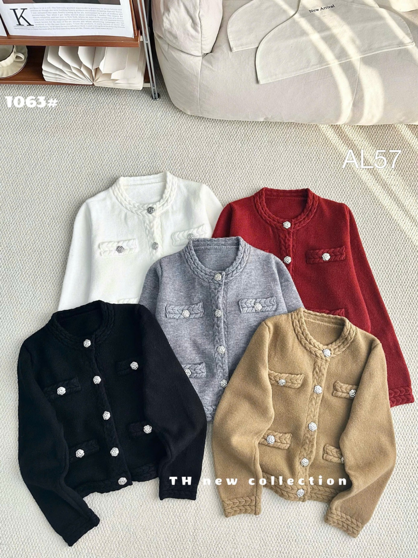 AL57 Áo len vân thừng cúc hoa