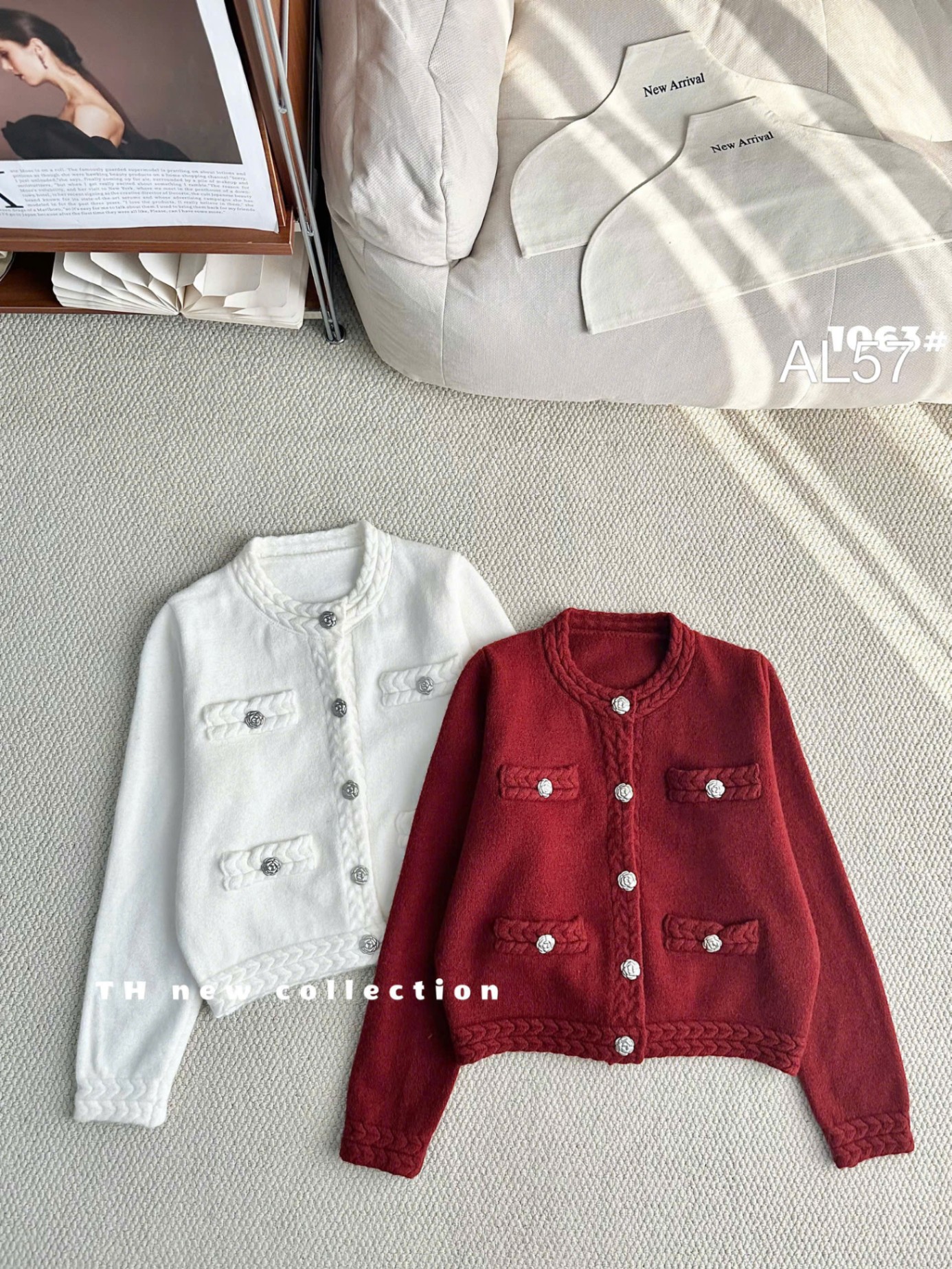 AL57 Áo len vân thừng cúc hoa