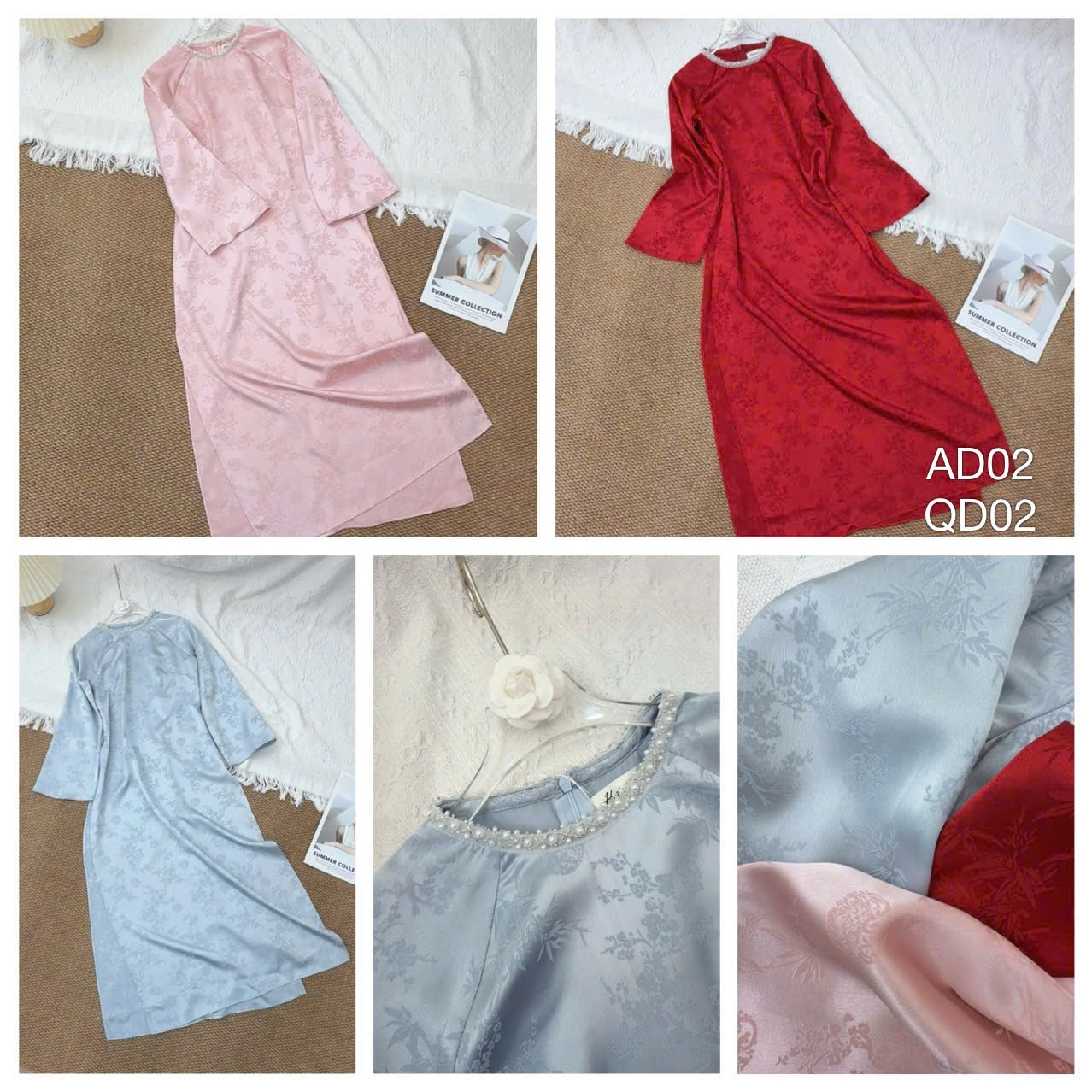 AD02 áo dài cổ cườm