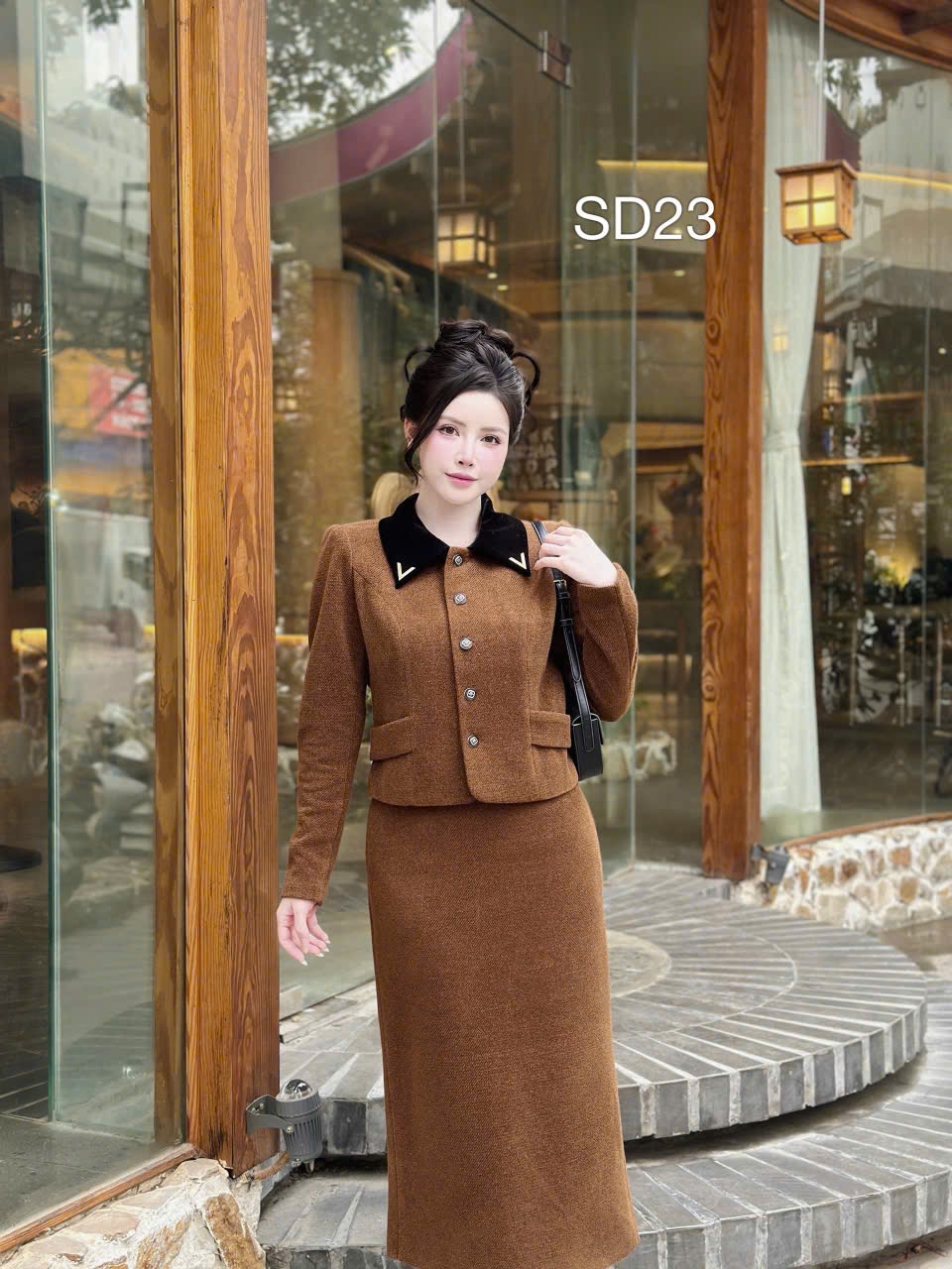 SD23 Set dạ cổ phối chữ V