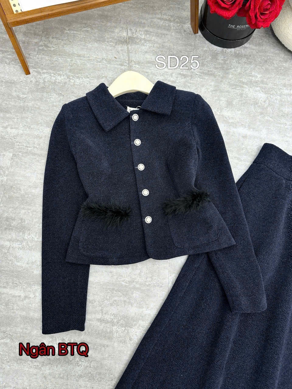SD25 Set dạ cổ đức phối lông túi