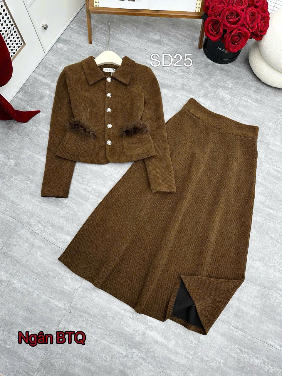 SD25 Set dạ cổ đức phối lông túi