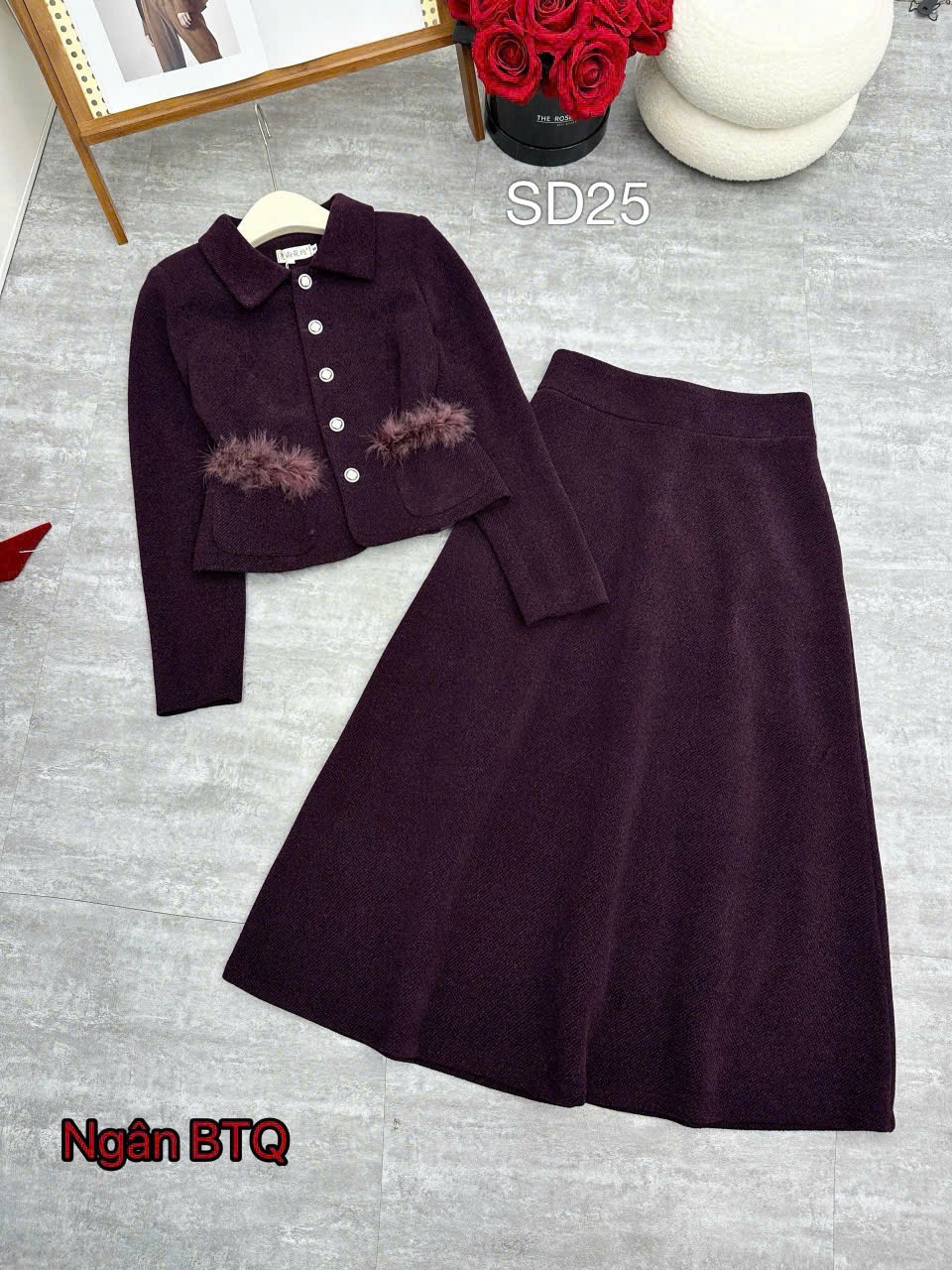 SD25 Set dạ cổ đức phối lông túi