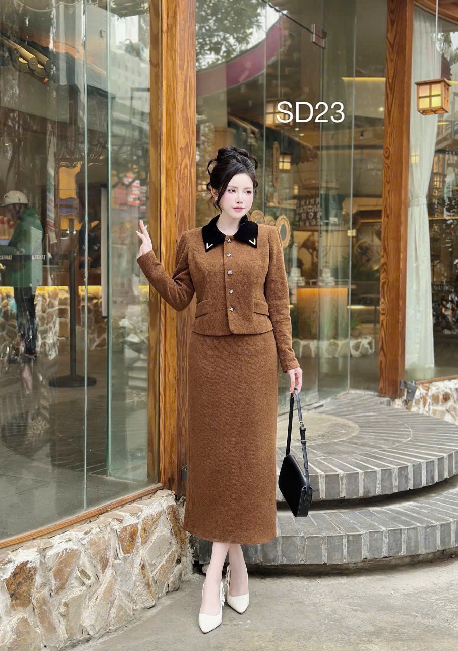 SD23 Set dạ cổ phối chữ V
