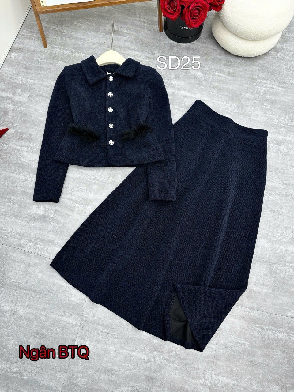 SD25 Set dạ cổ đức phối lông túi
