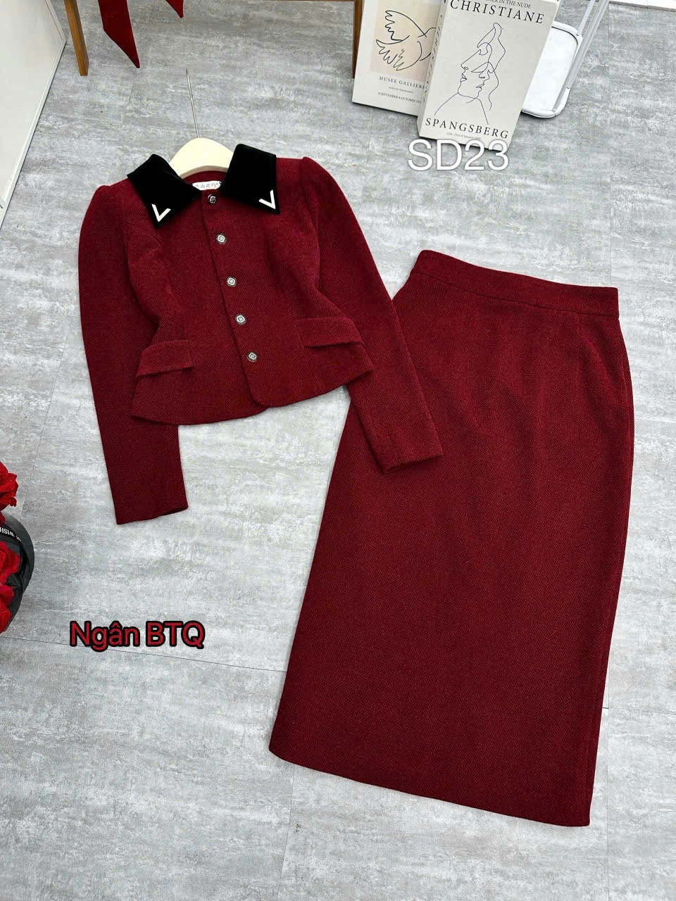 SD23 Set dạ cổ phối chữ V