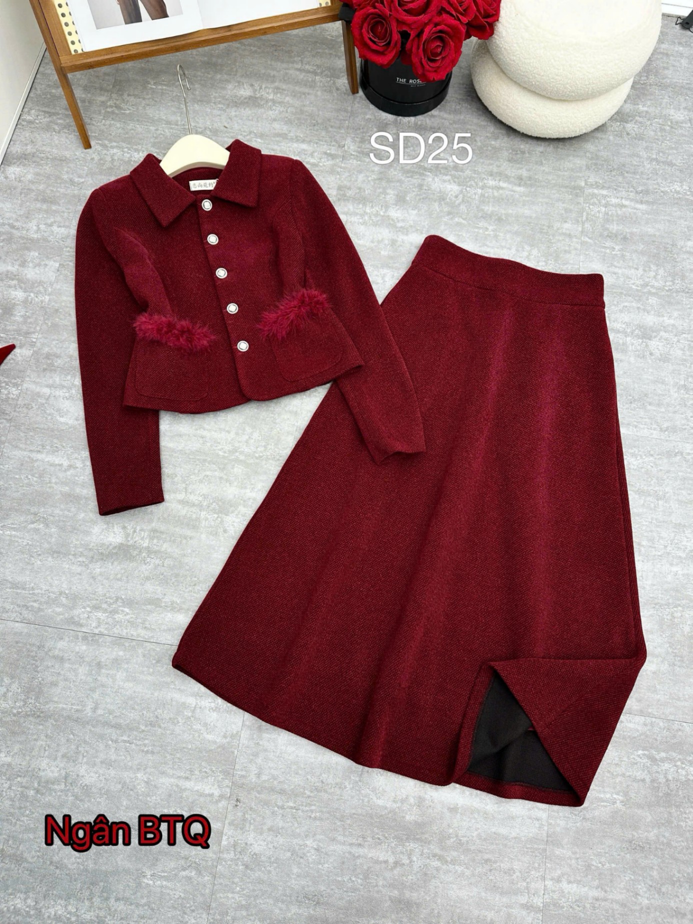 SD25 Set dạ cổ đức phối lông túi