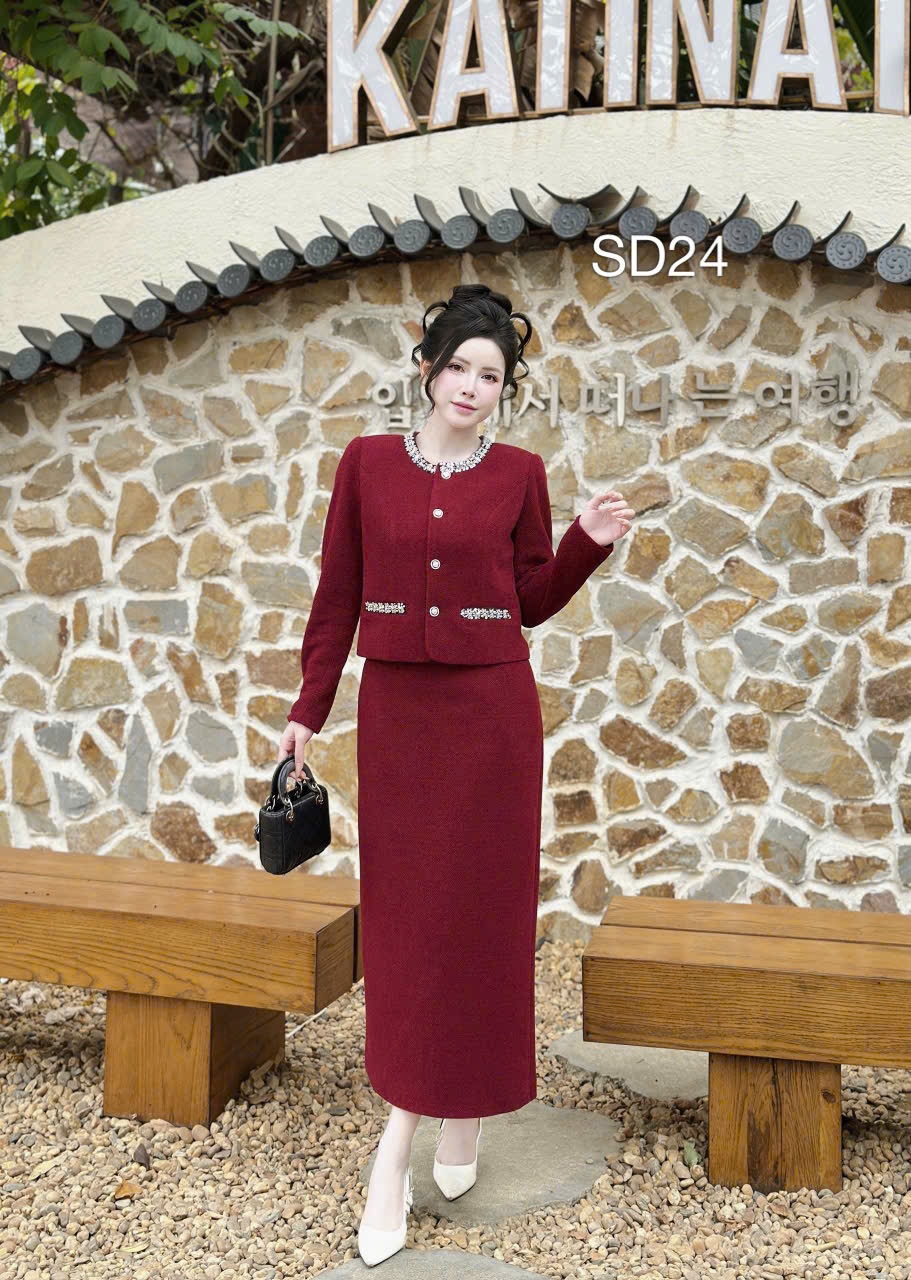 SD24 Set dạ cổ tròn phối đá