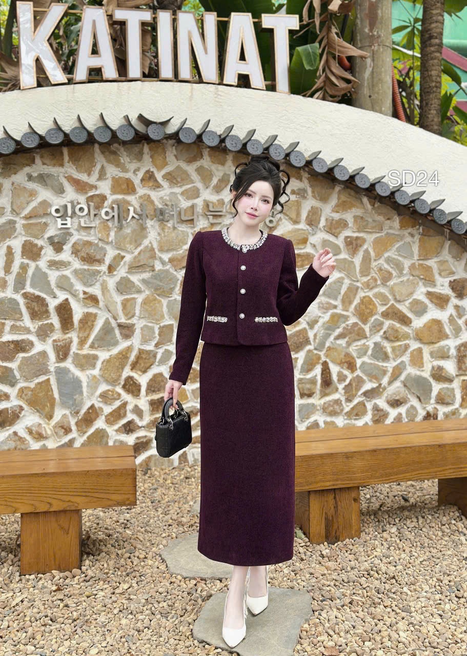 SD24 Set dạ cổ tròn phối đá