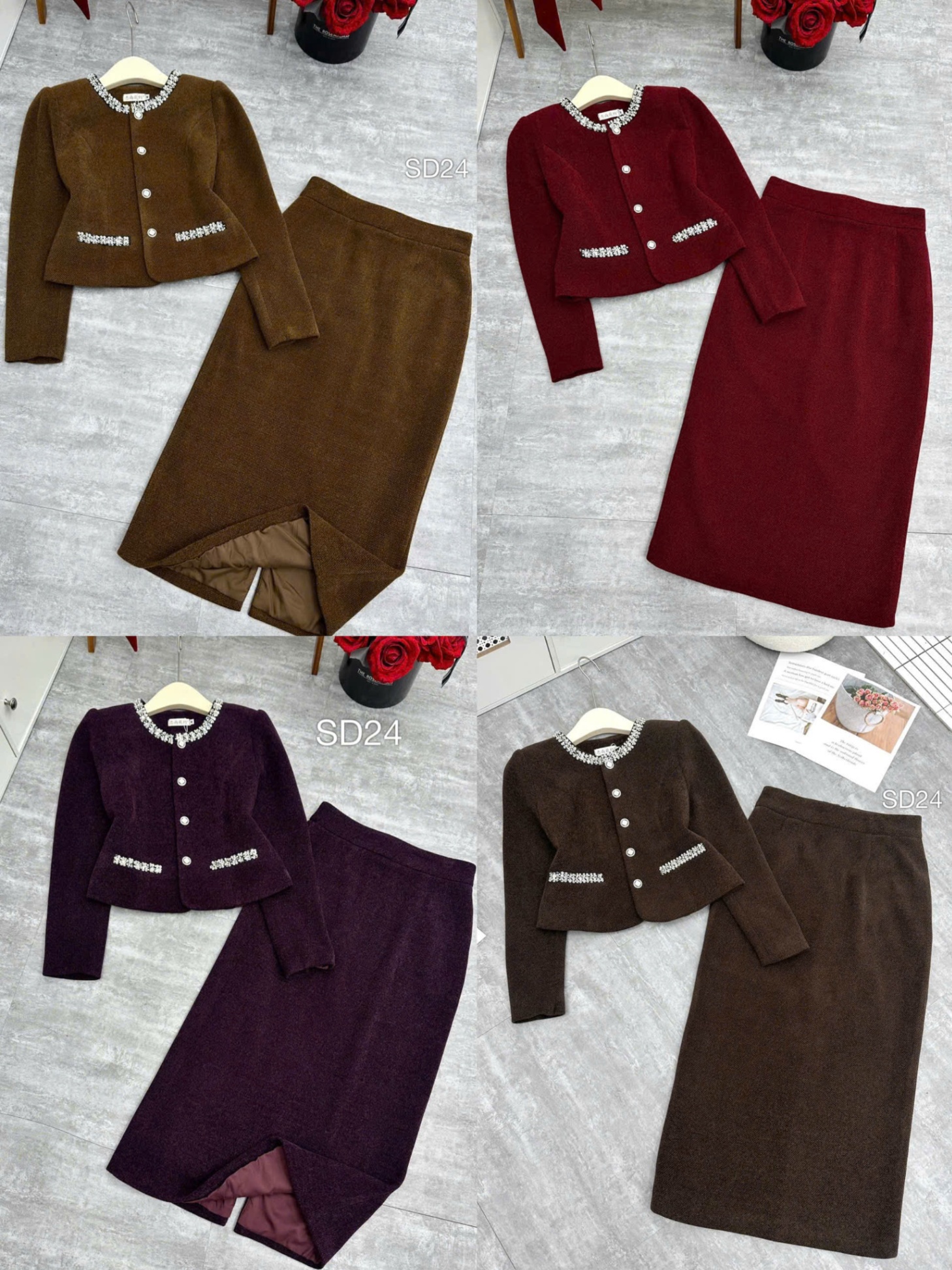 SD24 Set dạ cổ tròn phối đá