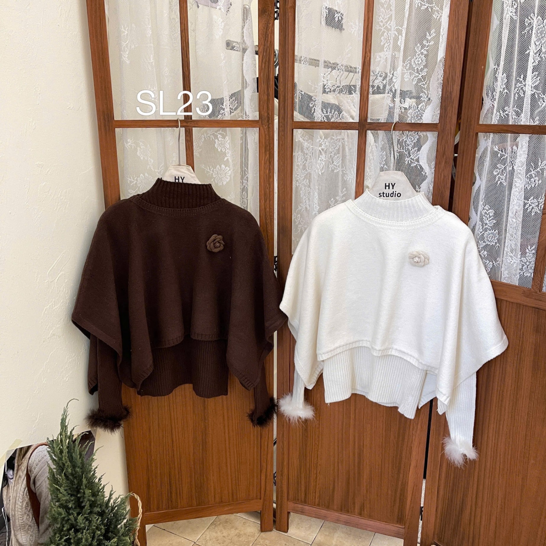 SL23 Set len hoa trà phối lông vũ