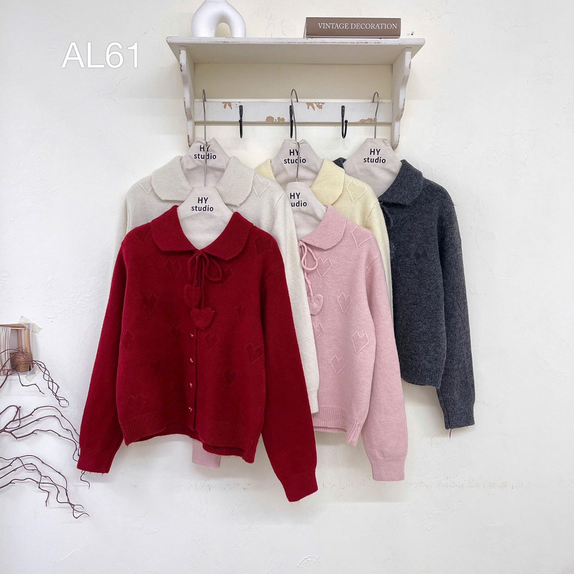 AL61 Áo len cổ bẻ trái tim