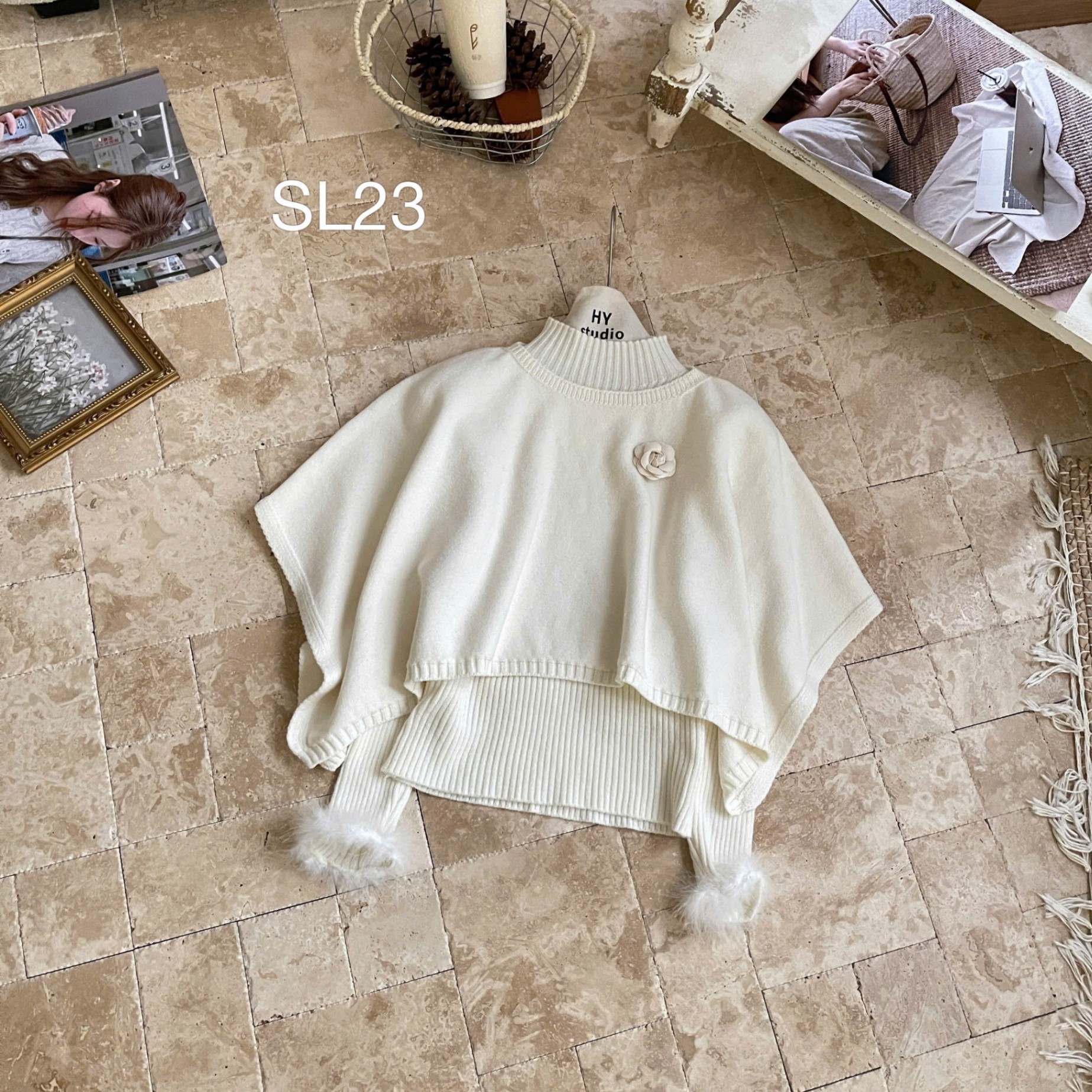 SL23 Set len hoa trà phối lông vũ