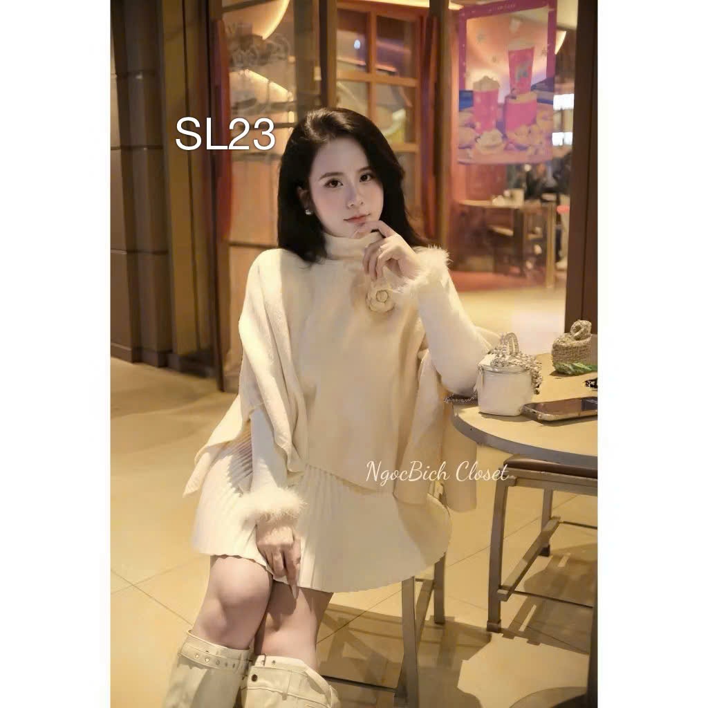 SL23 Set len hoa trà phối lông vũ