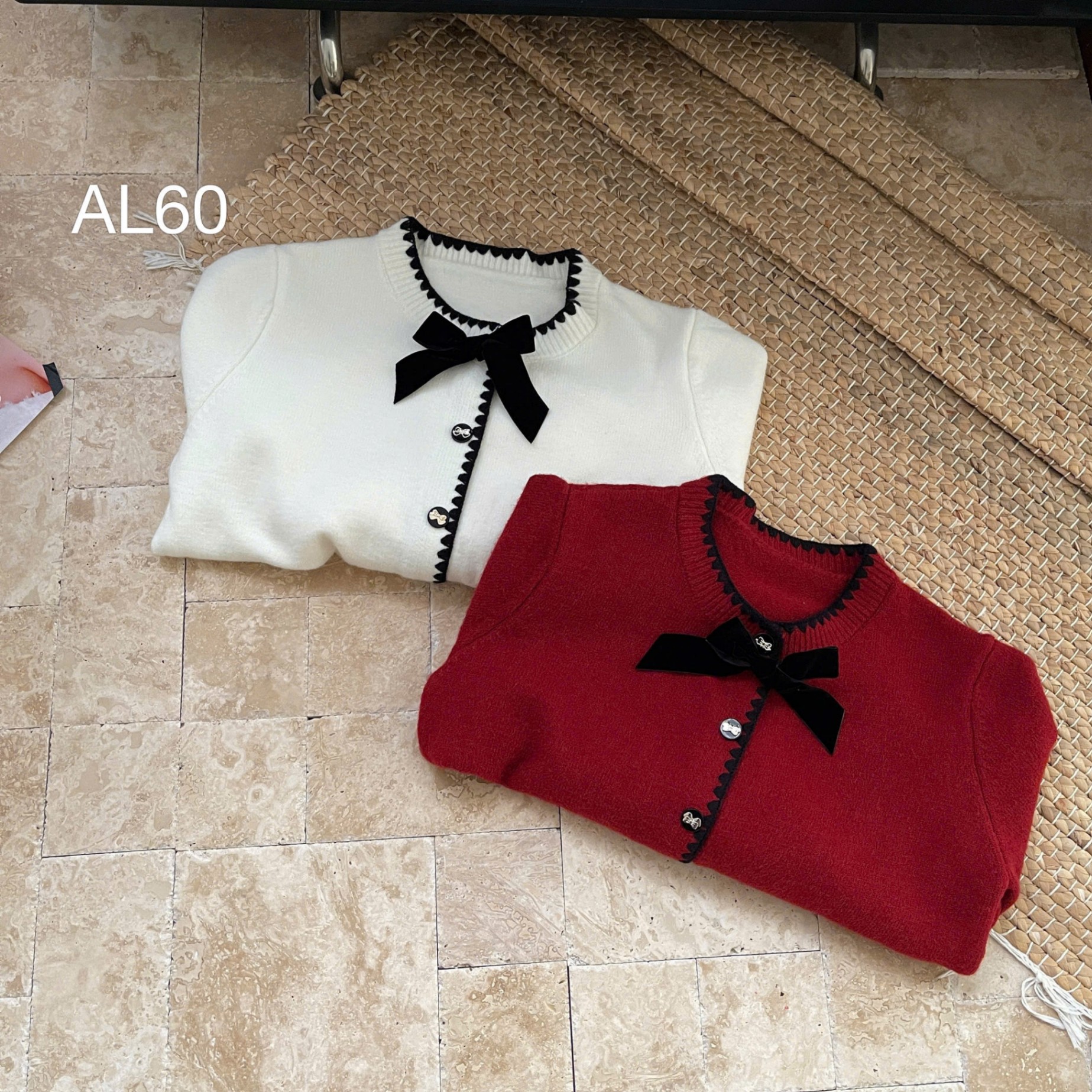 AL60 Áo len phối viền nơ
