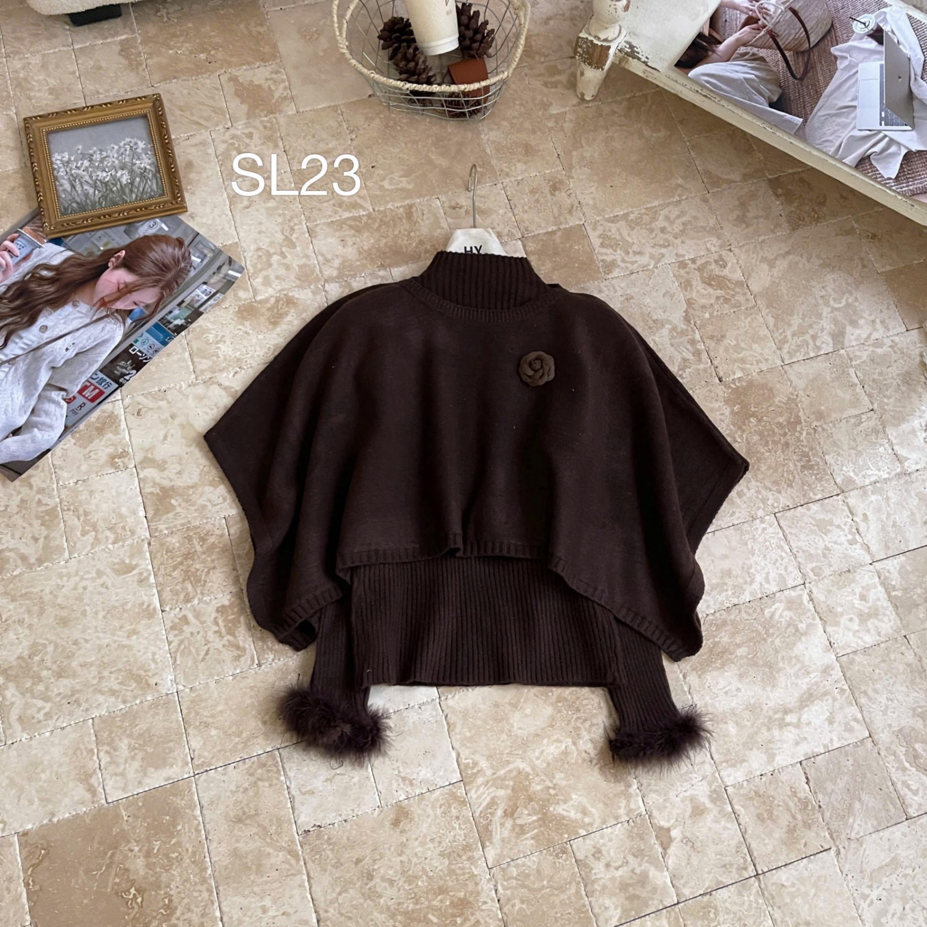 SL23 Set len hoa trà phối lông vũ
