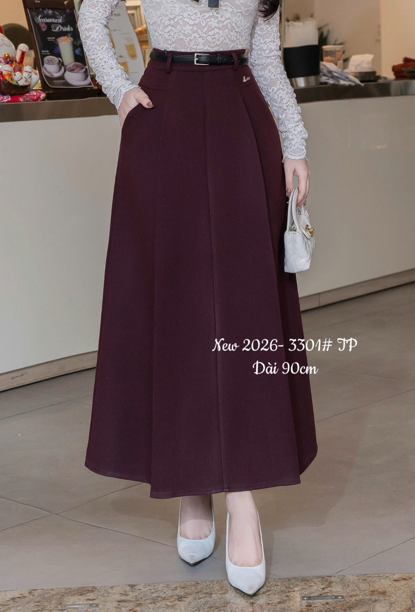 CV3301 cv xòe đai vàng dài 90