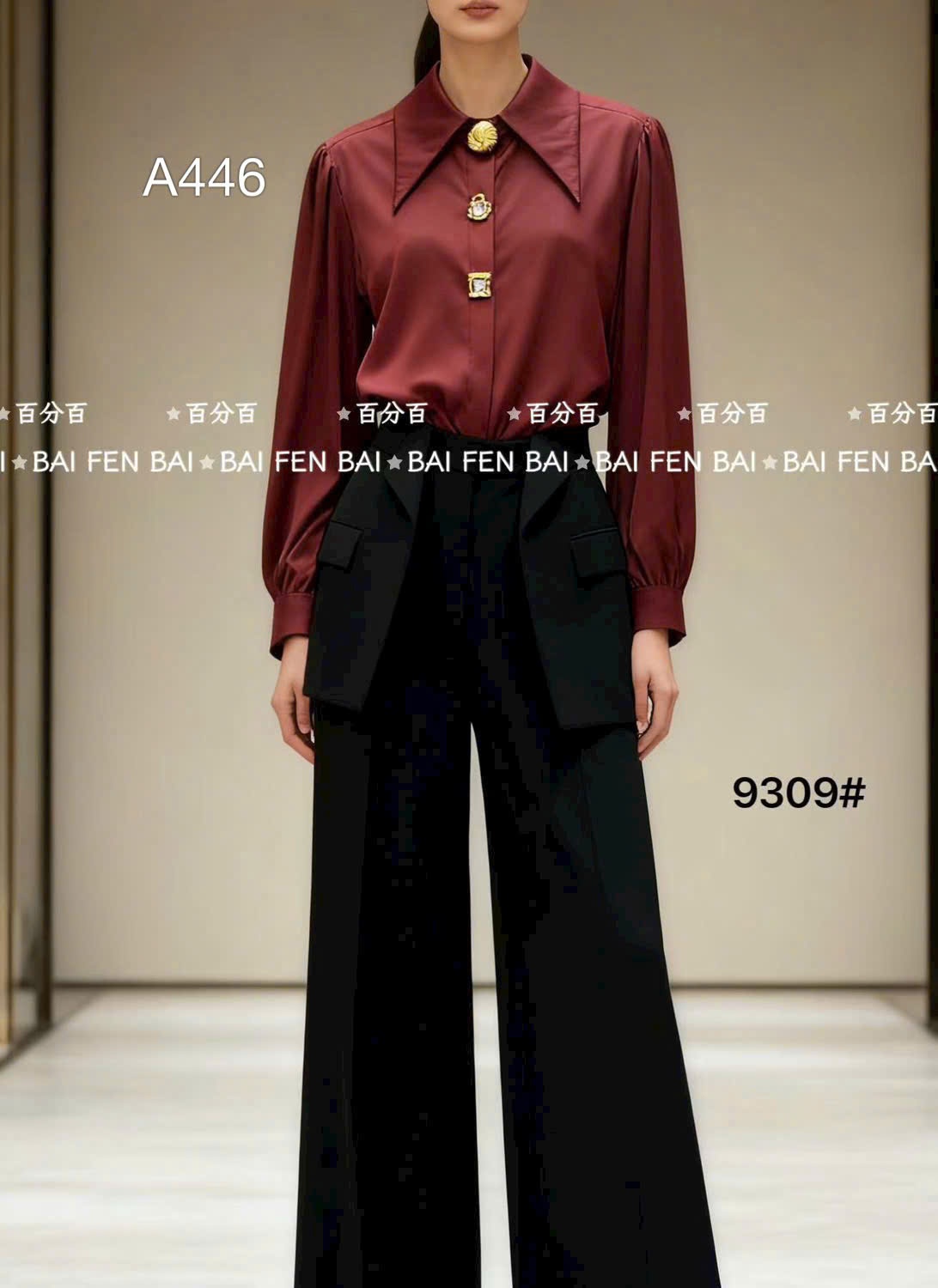 A446 Áo lụa cổ nhọn khuy đá