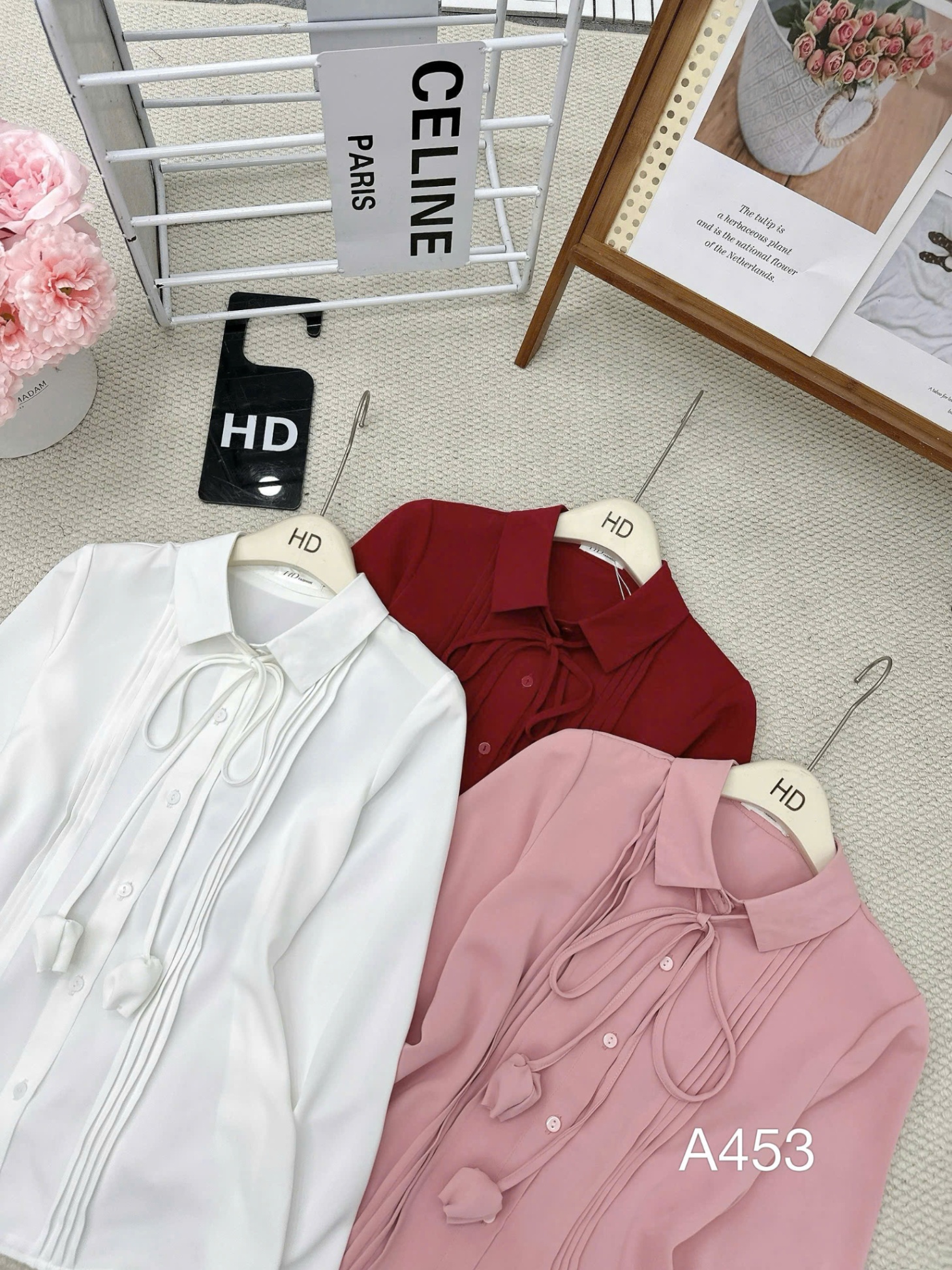 A453 Áo lụa nơ hoa tuylip
