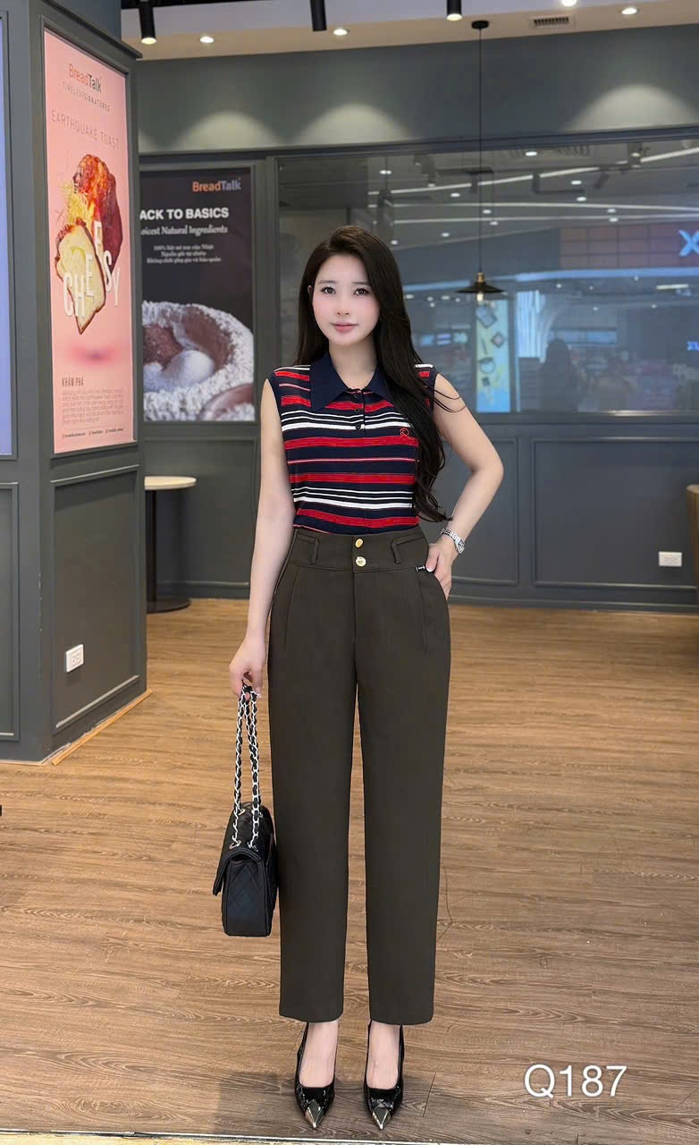 Q187 Quần baggy 2 cúc vàng