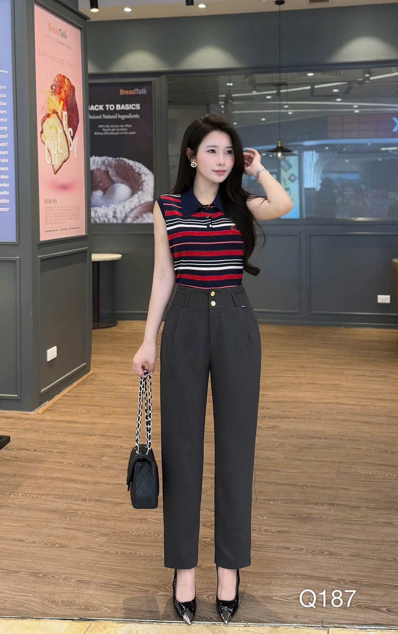 Q187 Quần baggy 2 cúc vàng