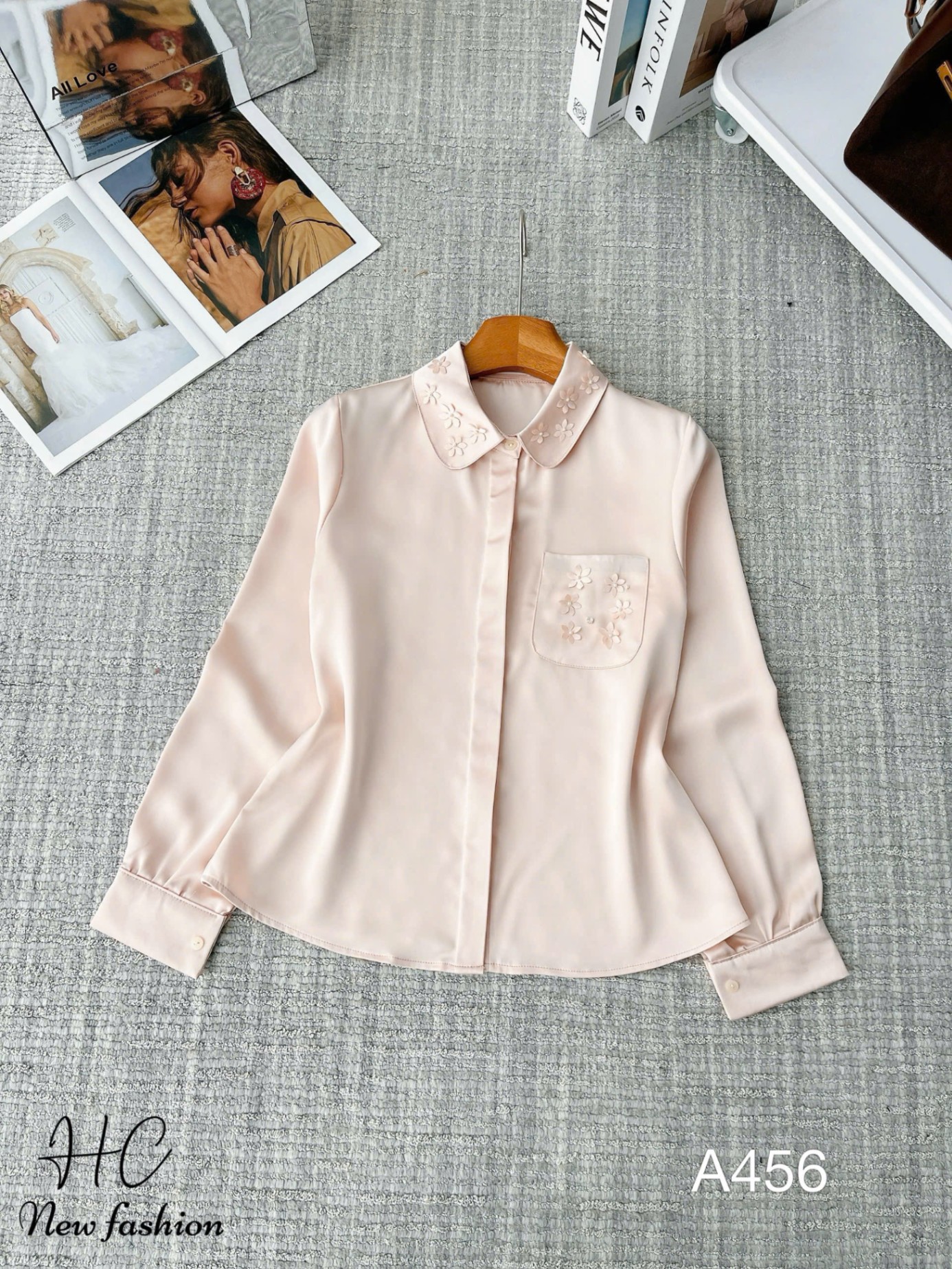 A456 ÁO sơ mi lụa túi hoa