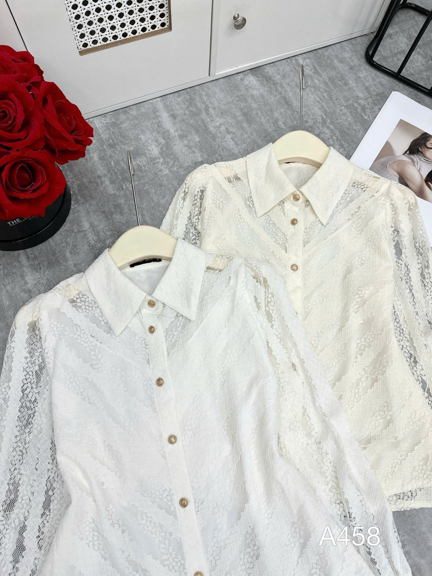 a458 Áo ren dài tay cổ nhọn
