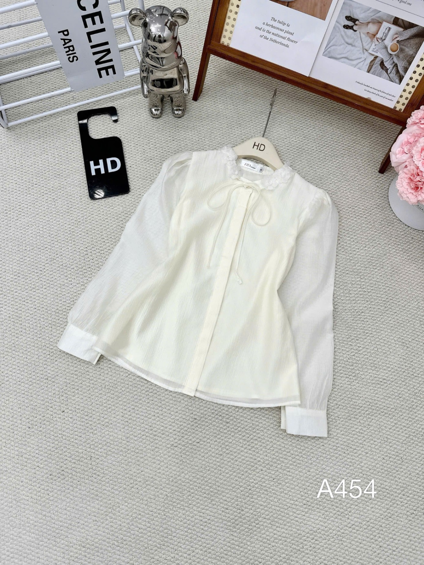 A454 Áo sơ mi cổ hoa buộc nơ