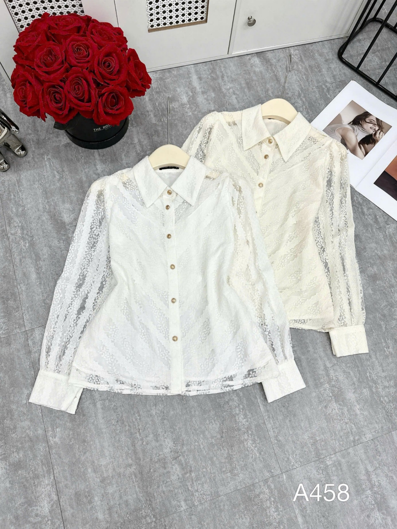 a458 Áo ren dài tay cổ nhọn