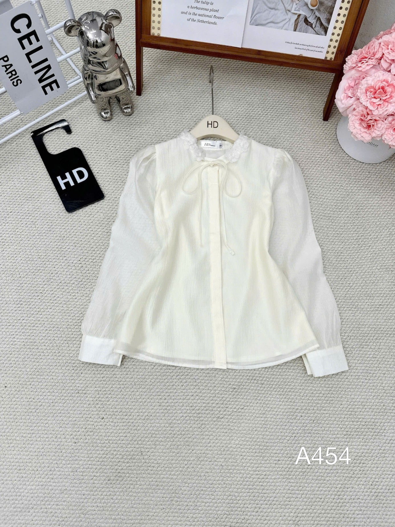 A454 Áo sơ mi cổ hoa buộc nơ