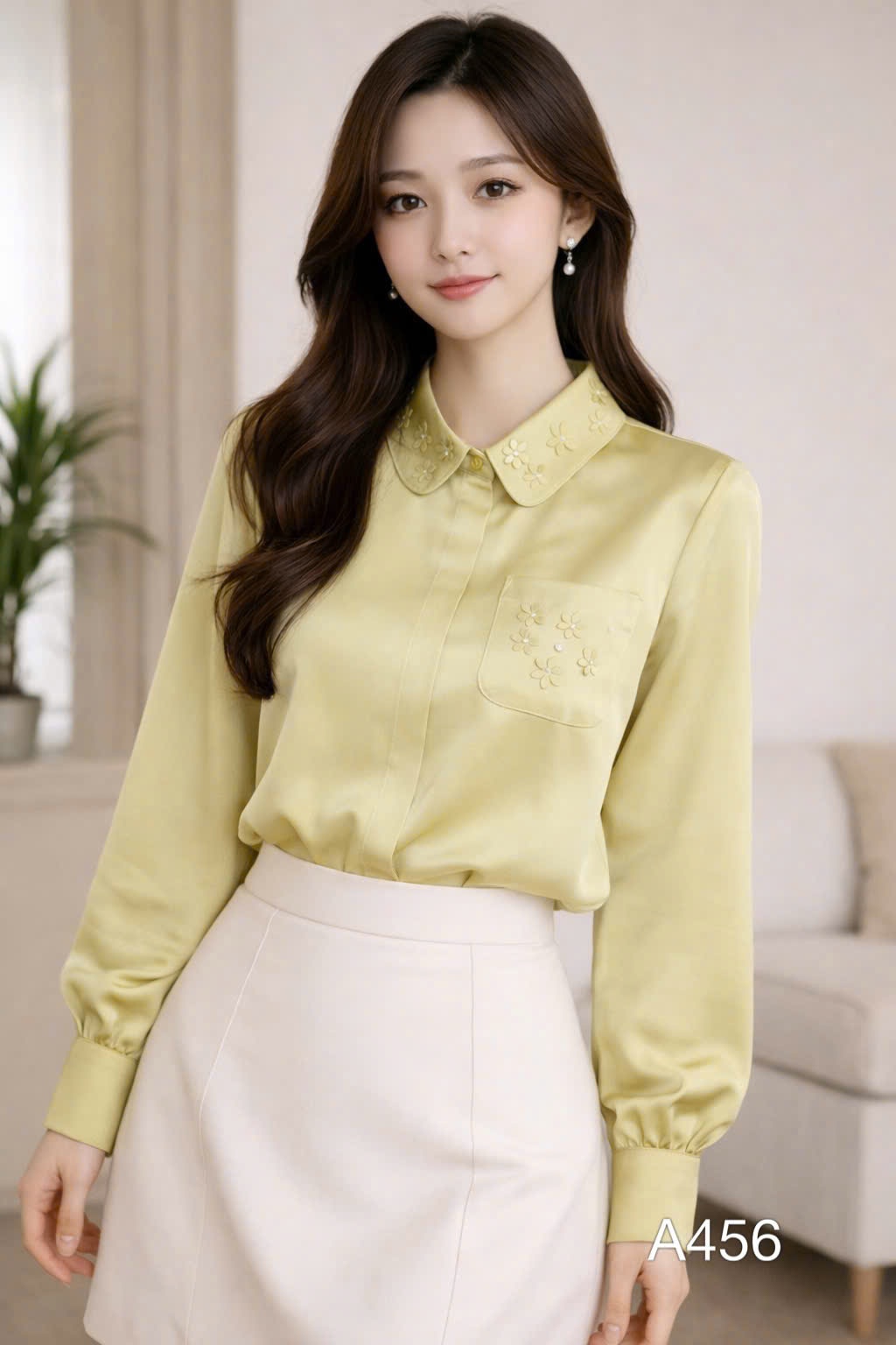 A456 ÁO sơ mi lụa túi hoa