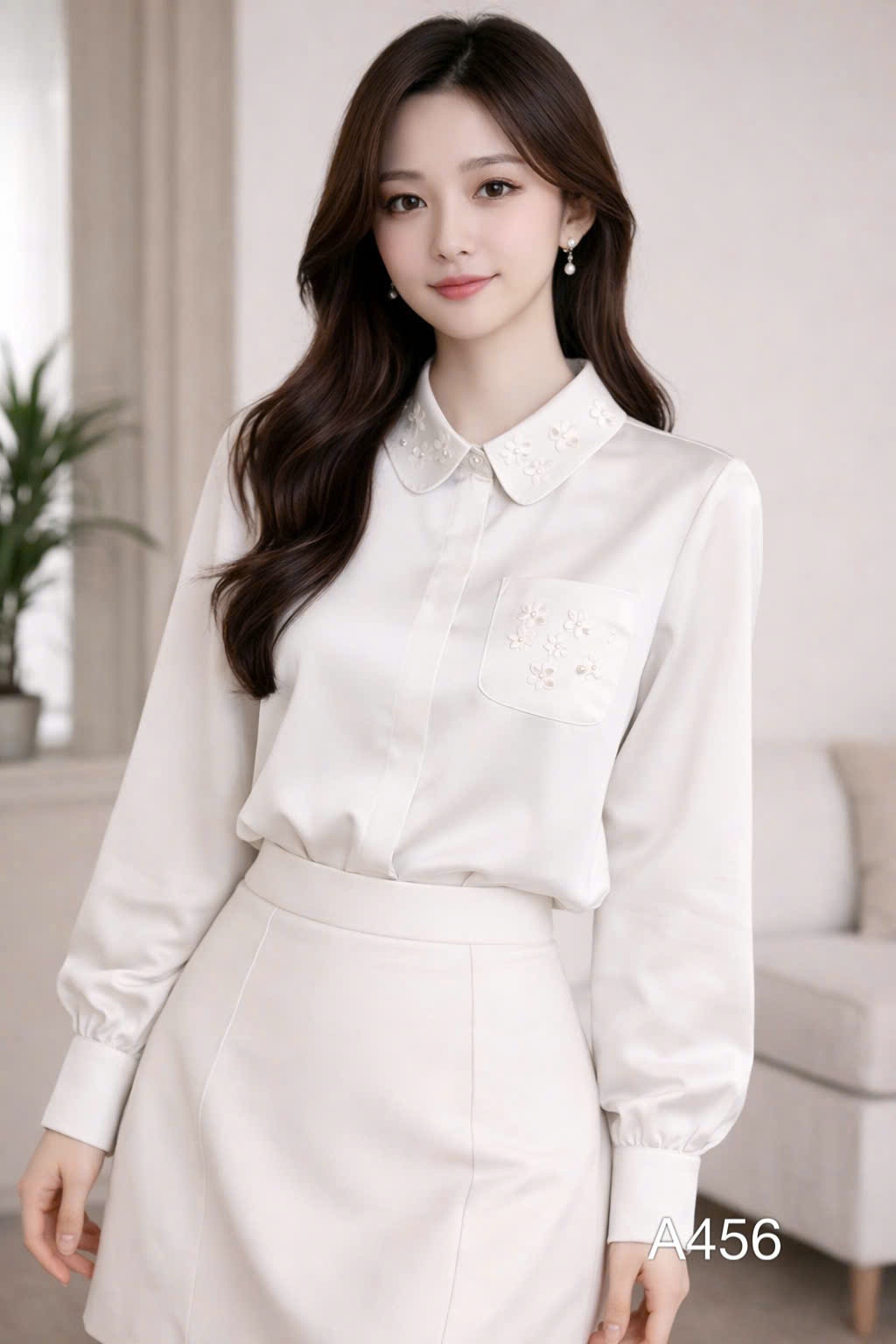 A456 ÁO sơ mi lụa túi hoa