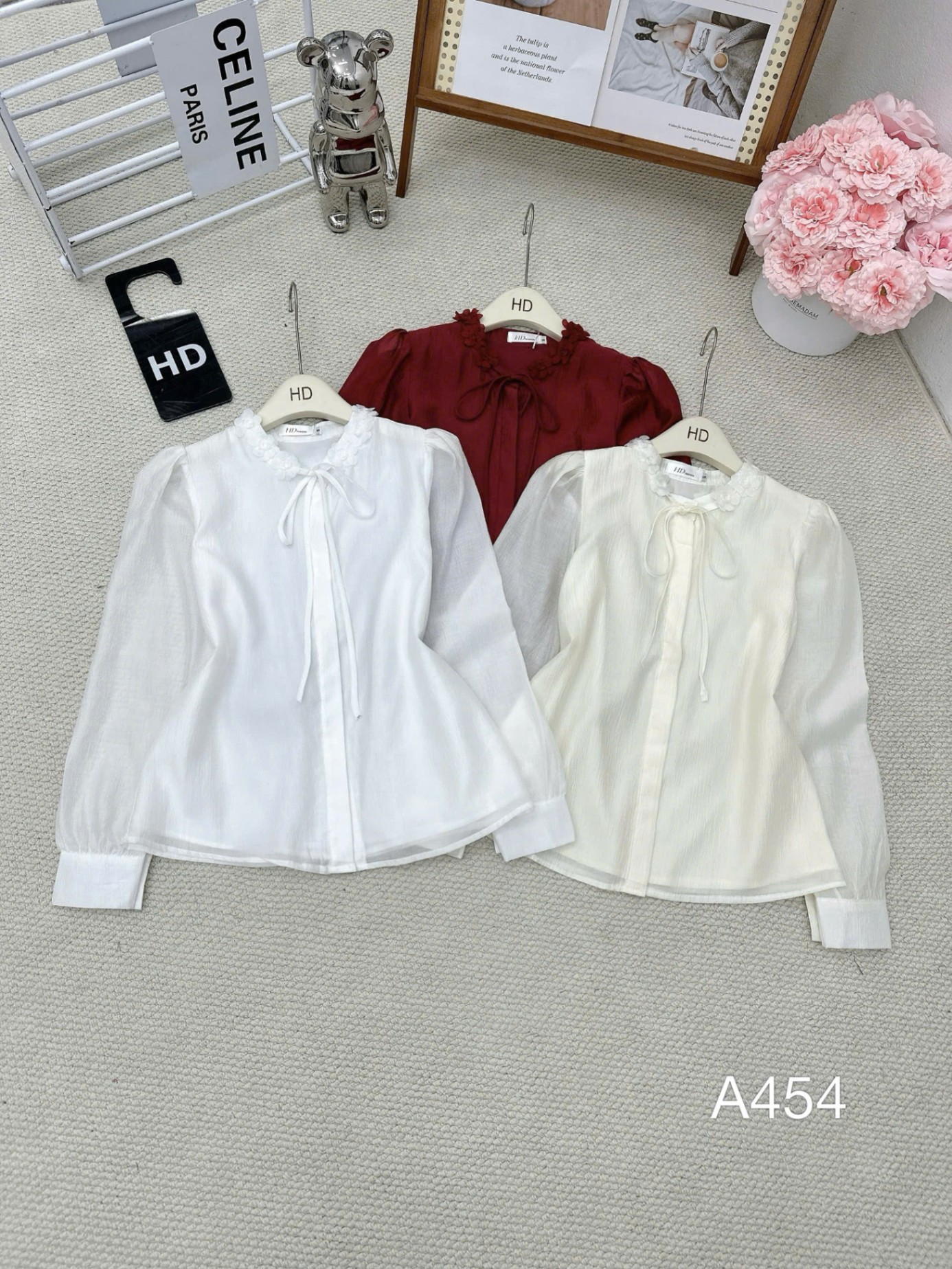 A454 Áo sơ mi cổ hoa buộc nơ