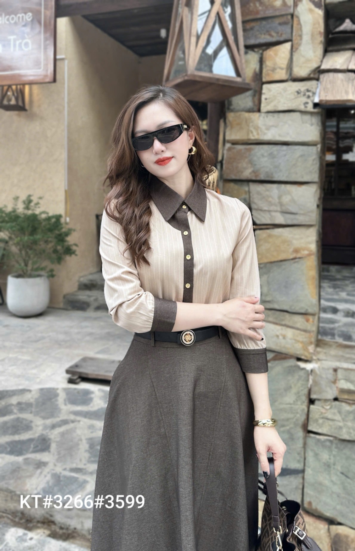 A3266 Áo sơ mi kẻ cổ phối