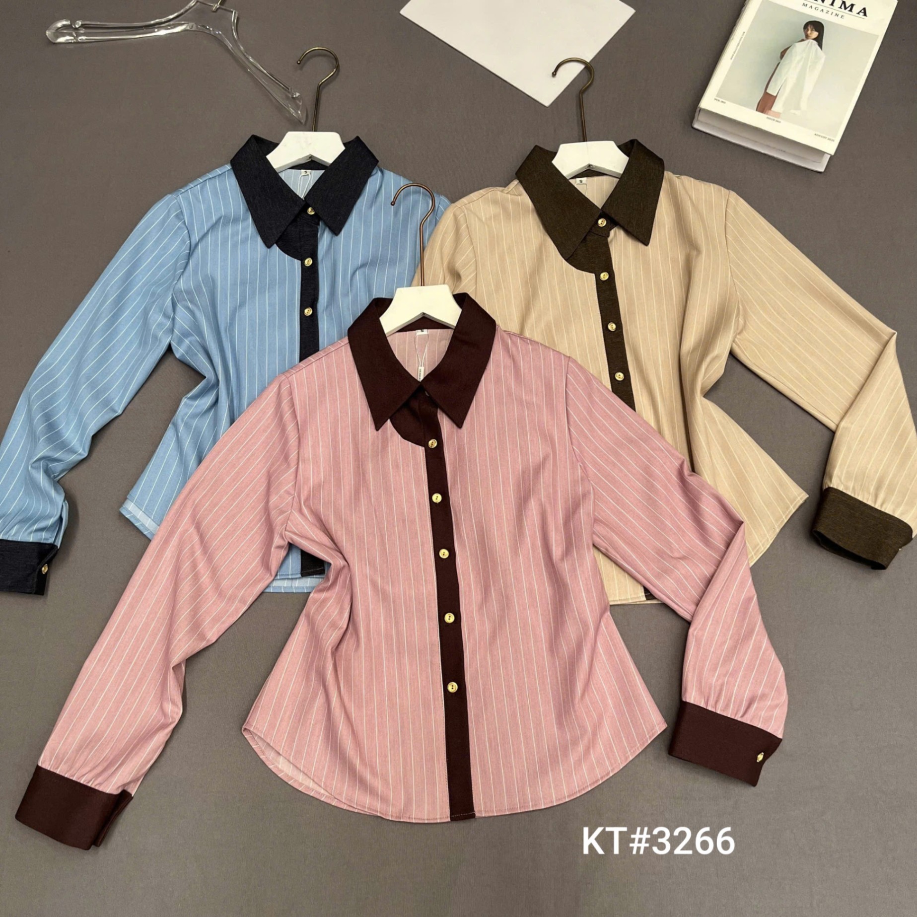 A3266 Áo sơ mi kẻ cổ phối