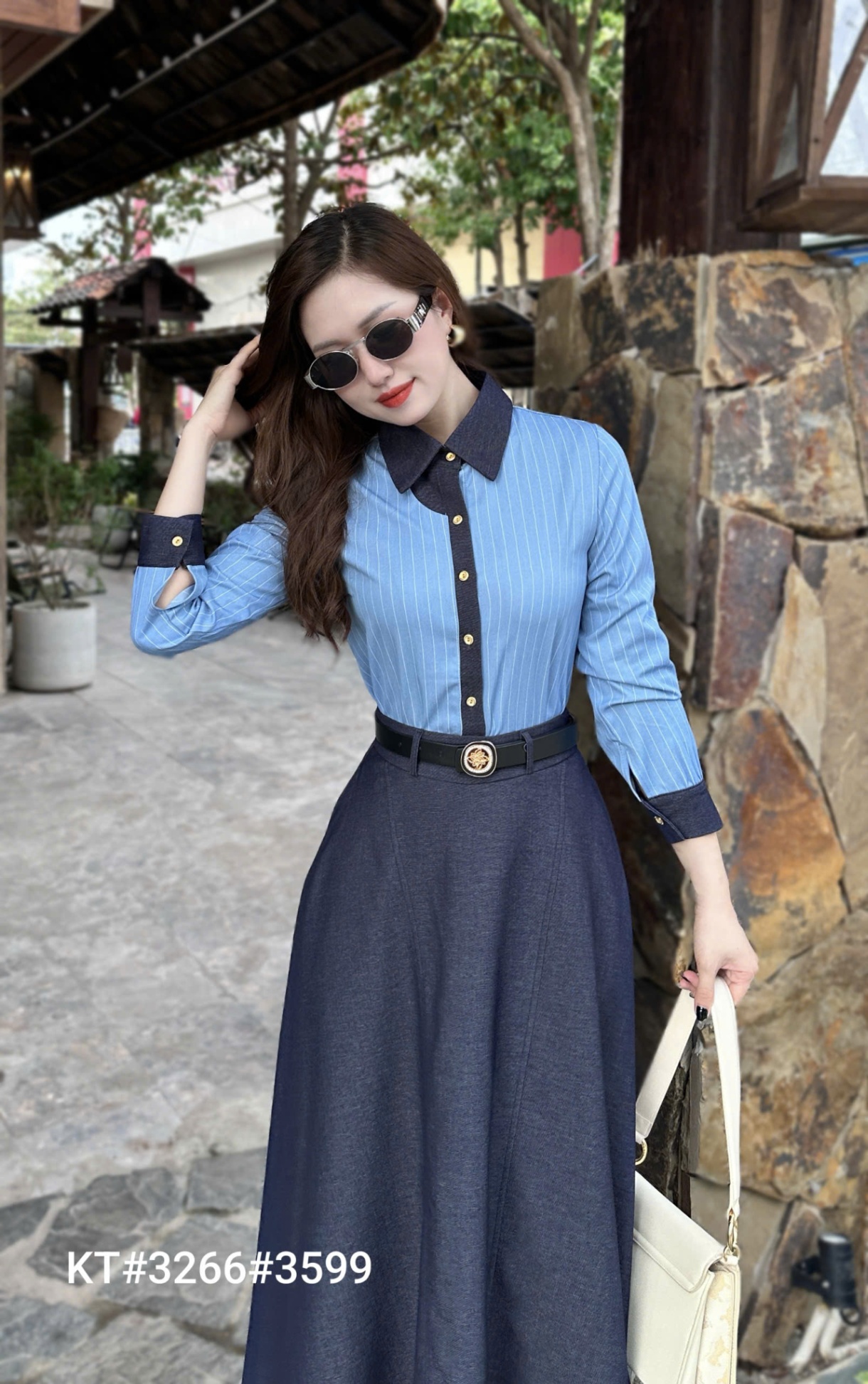A3266 Áo sơ mi kẻ cổ phối