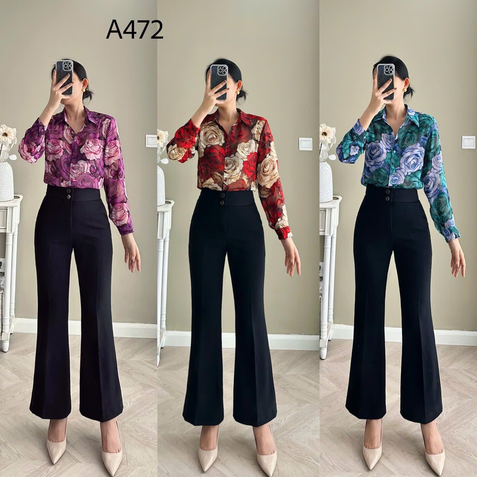 A472 Áo sơ mi hoa tay dài
