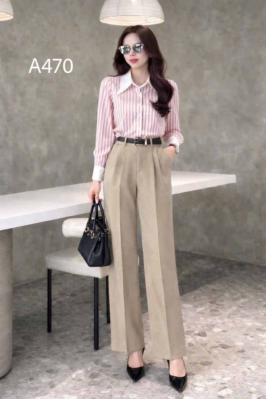 A470 Áo sơ mi kẻ sọc cổ nhọn